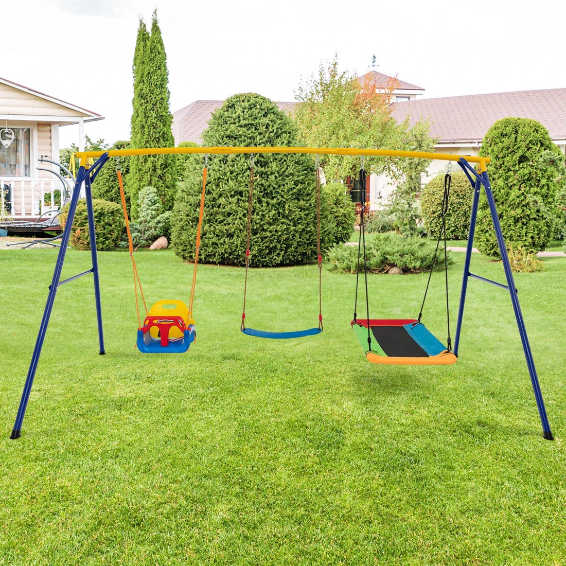 3 Costway Metal Swing Set Carbon Steel Swing Frame w/Belt, 3 of 3