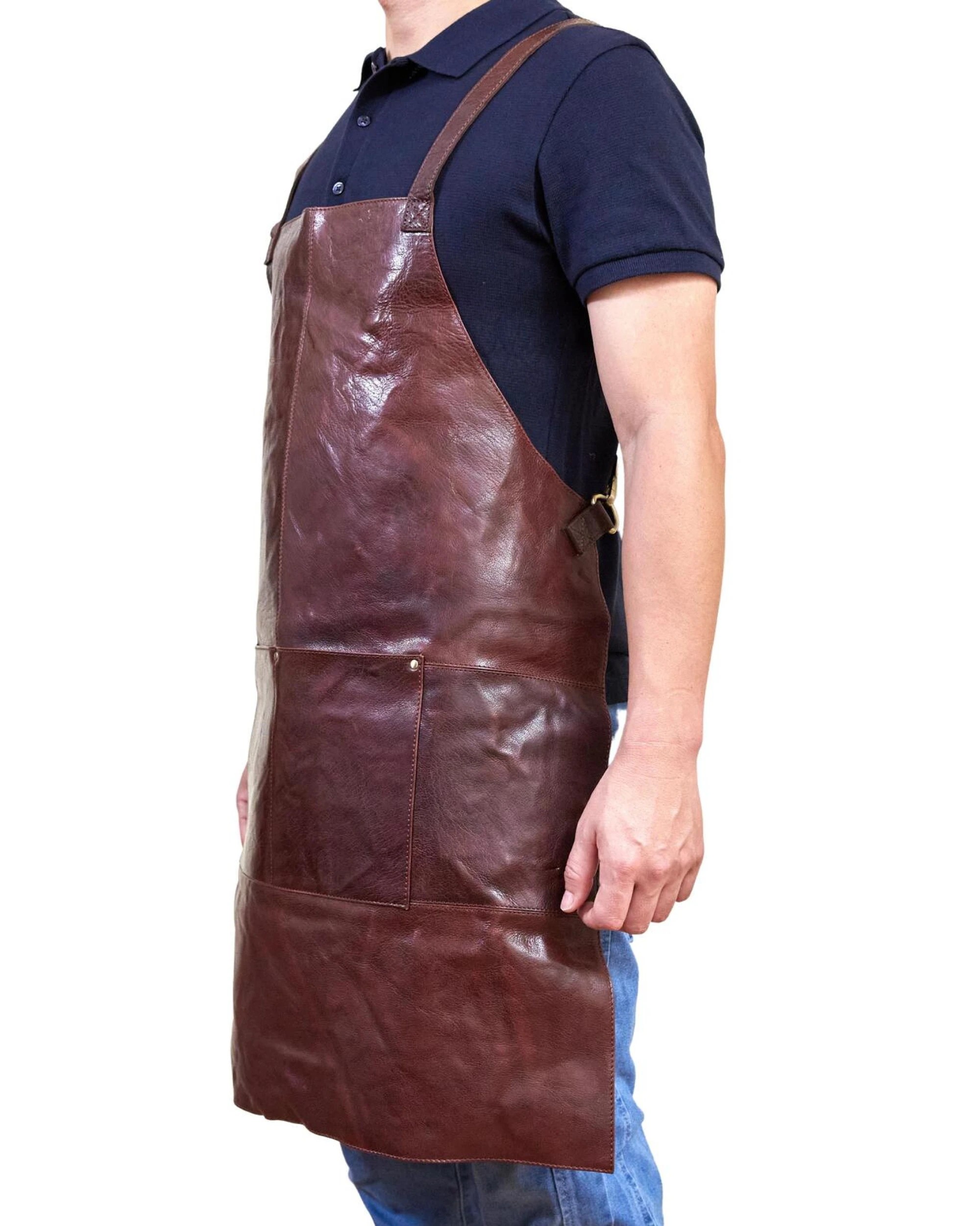 3 Pierre Cardin Professional Leather Apron Butcher Woodwork Hairdressing Barber Chef - Chestnut, 3 of 10
