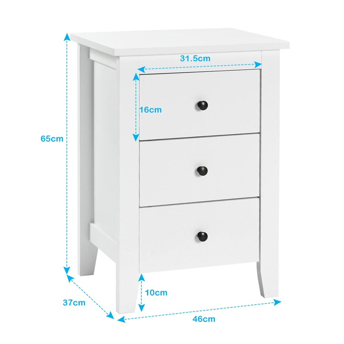 4 Costway 2x Bedside Tables Nightstand w/3 Drawers - White, 4 of 6