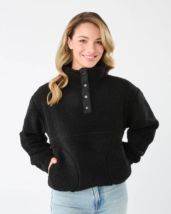Long Sleeve Quarter Button Through Boucle Sweatshirt