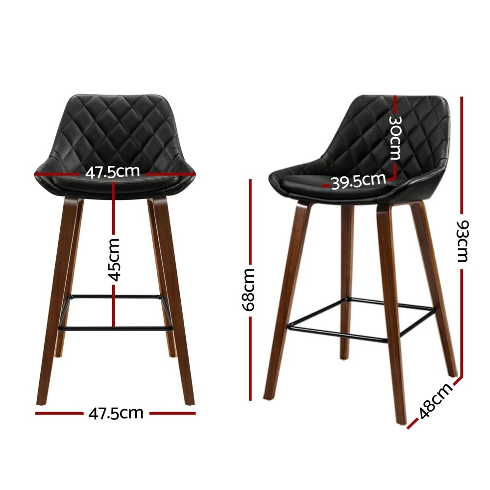2 Artiss 4x Bar Stools PU Seat Wooden - Black, 2 of 5