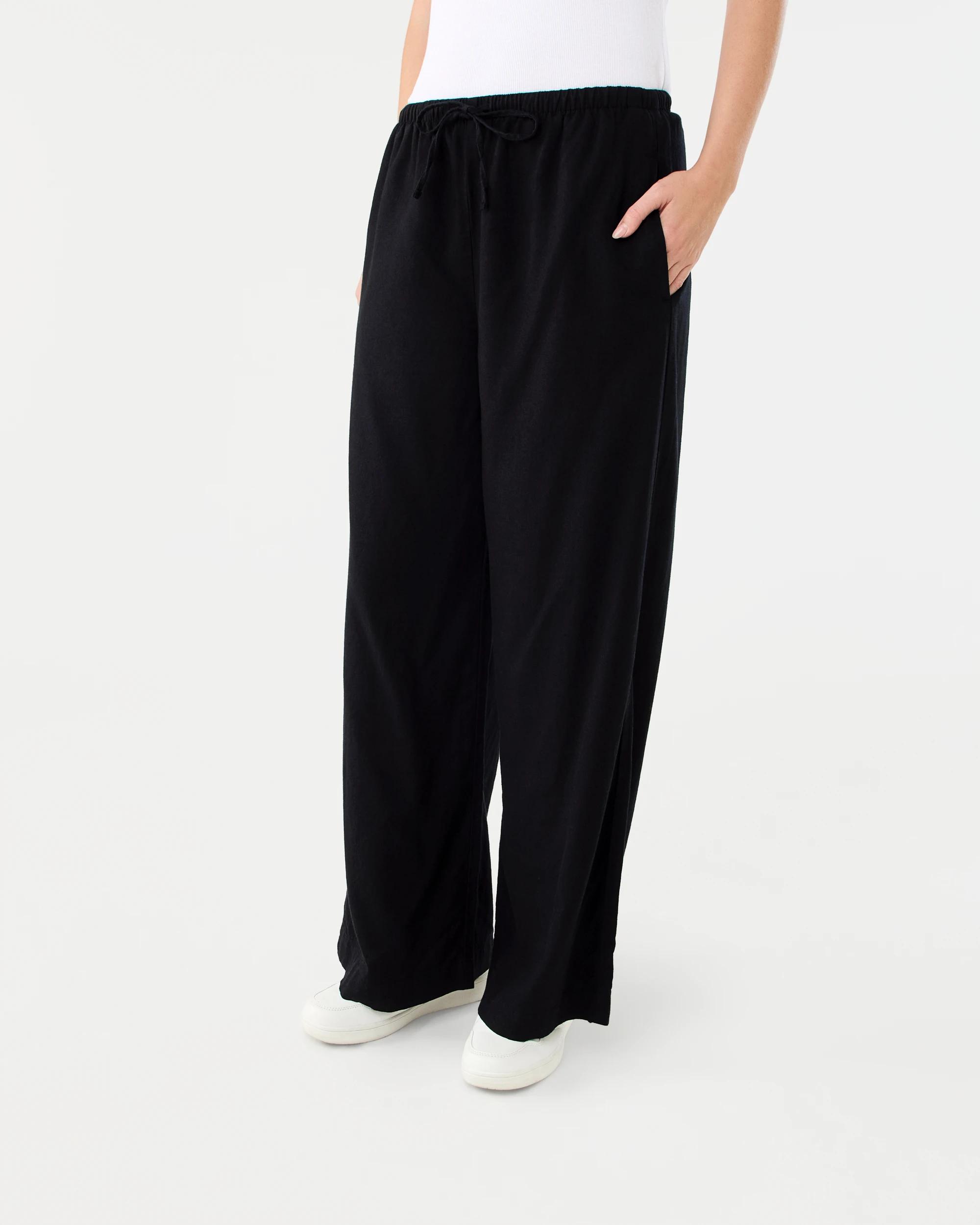 2 Linen Blend Wide Leg Pants Black, 2 of 5