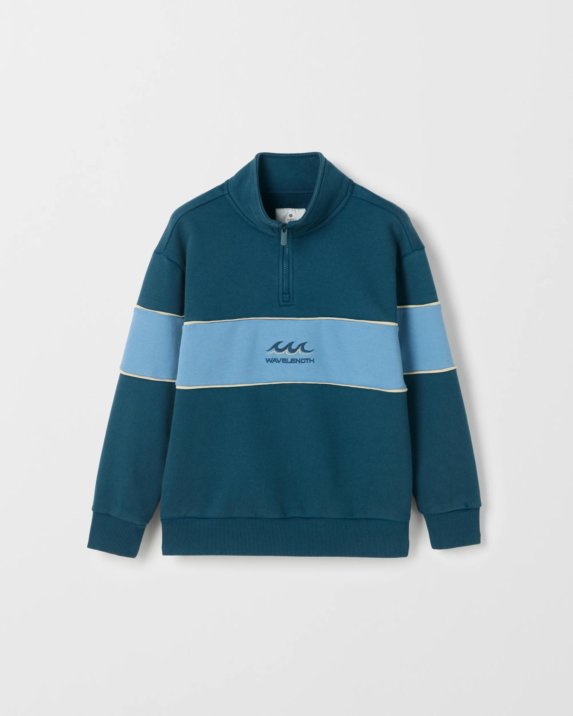 1 Target Kids Australian Cotton Blend Heavyweight Quarter Zip Jumper BLUE, 1 of 1