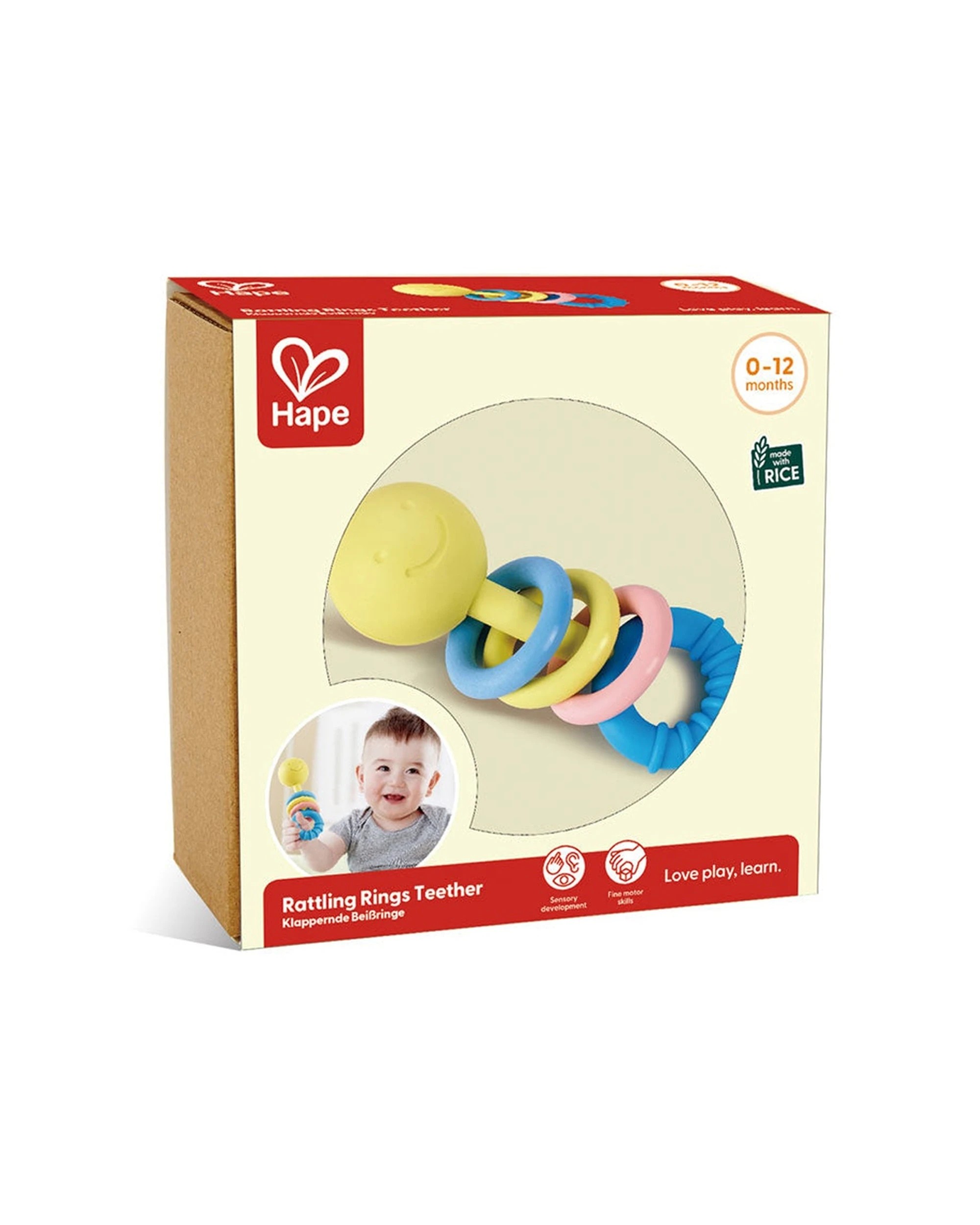 2 Hape Rattling Rings Teether Rice-Based Material 13.9x5.3cm For Babies, 2 of 3