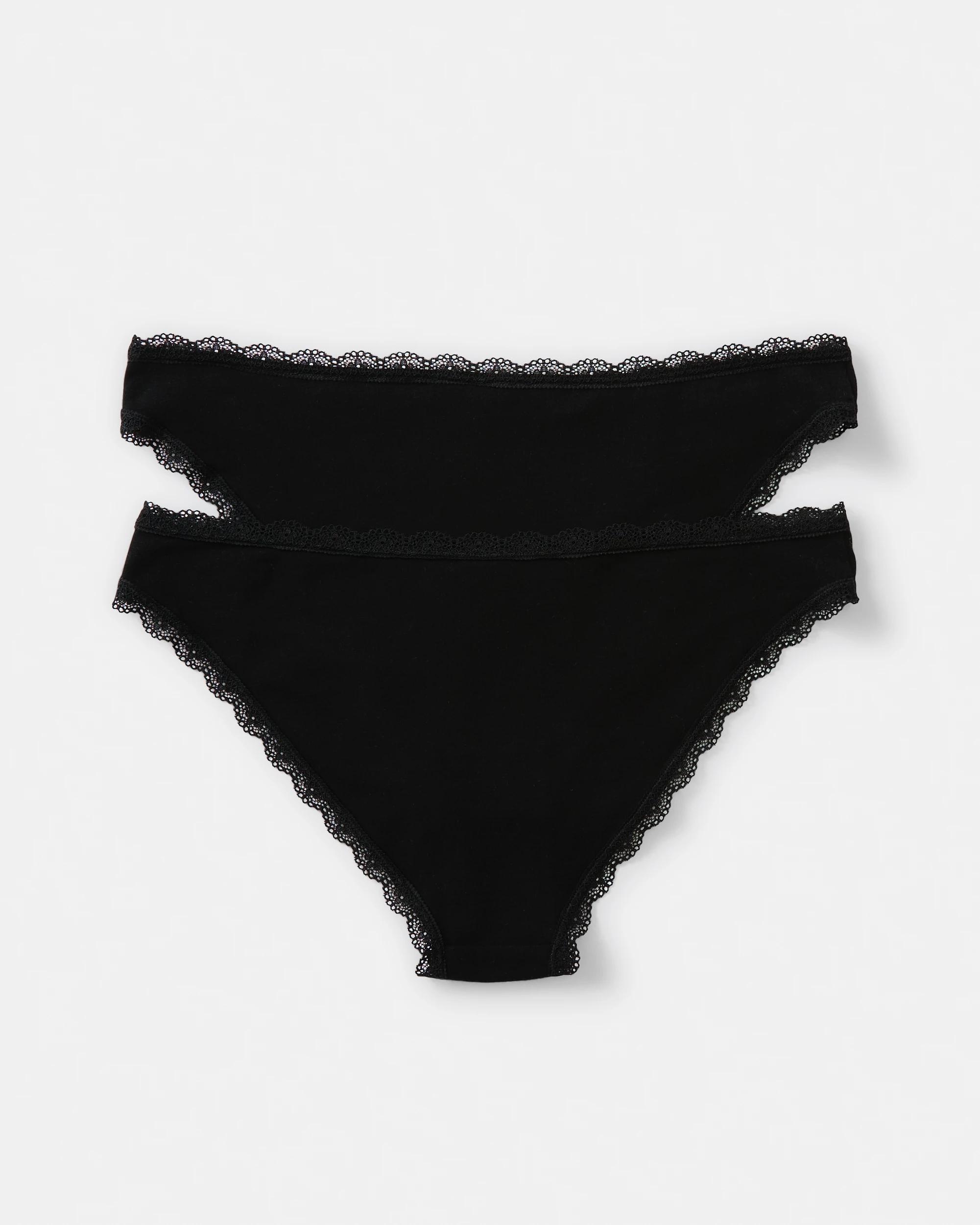 2 2 Pack Cotton Lace Trim Bikini Briefs Black, 2 of 8