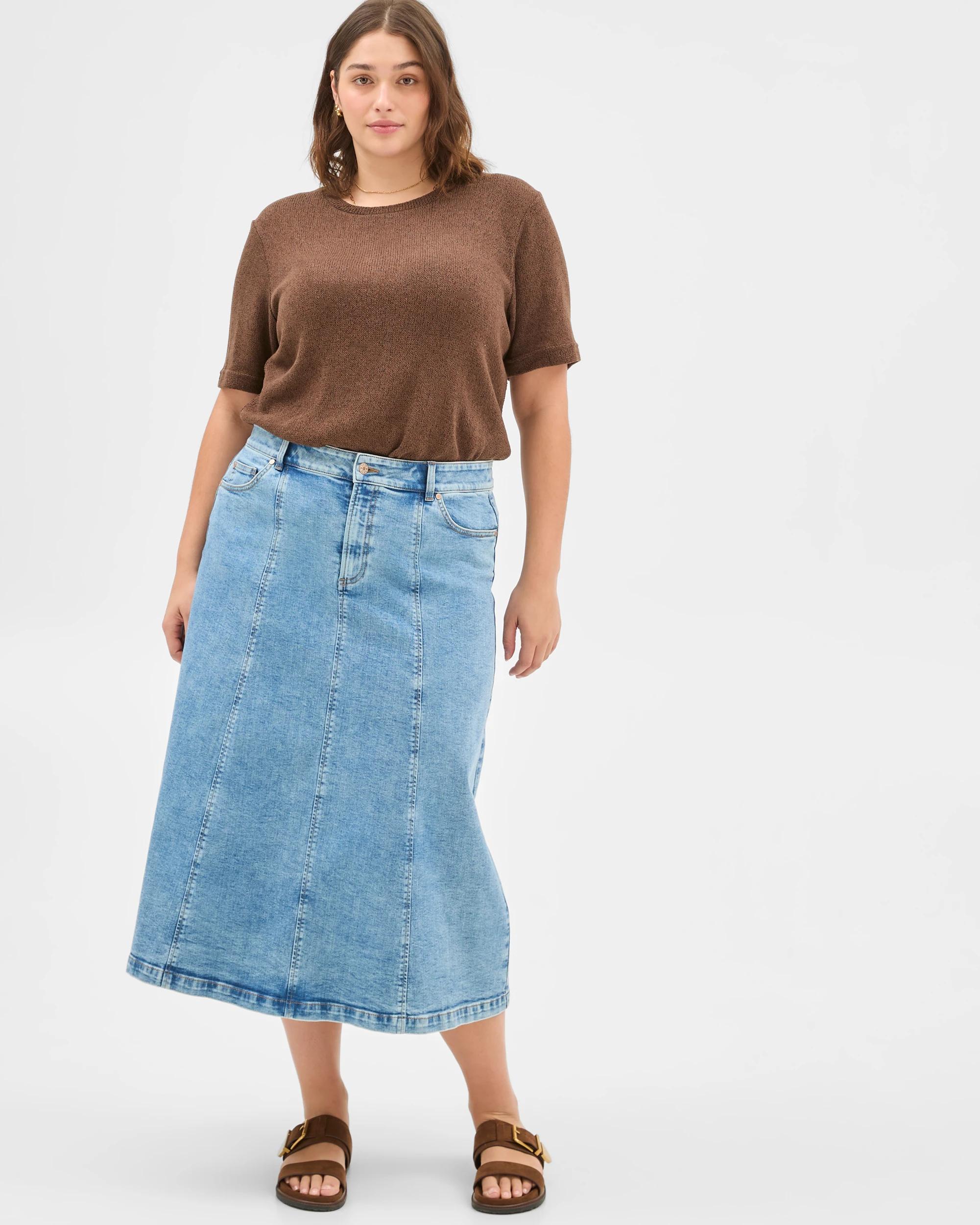 5 Target Plus Size Panelled Denim Midi Skirt ERA BLUE, 5 of 6