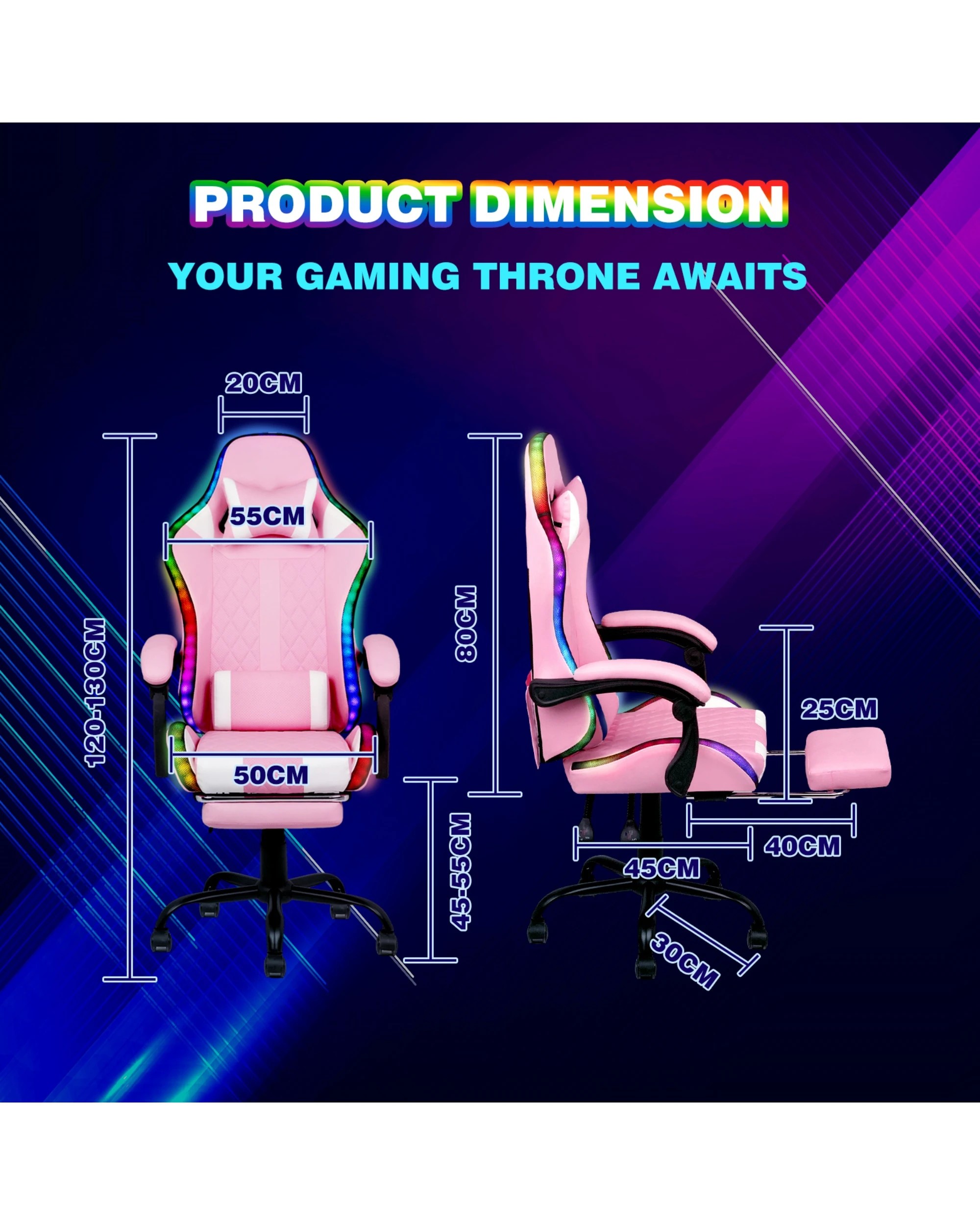 2 Advwin Gaming Chair With Massagers And LED Lights, Executive Office Chair With 135° Recline, Racing Computer Chair, 2 of 9