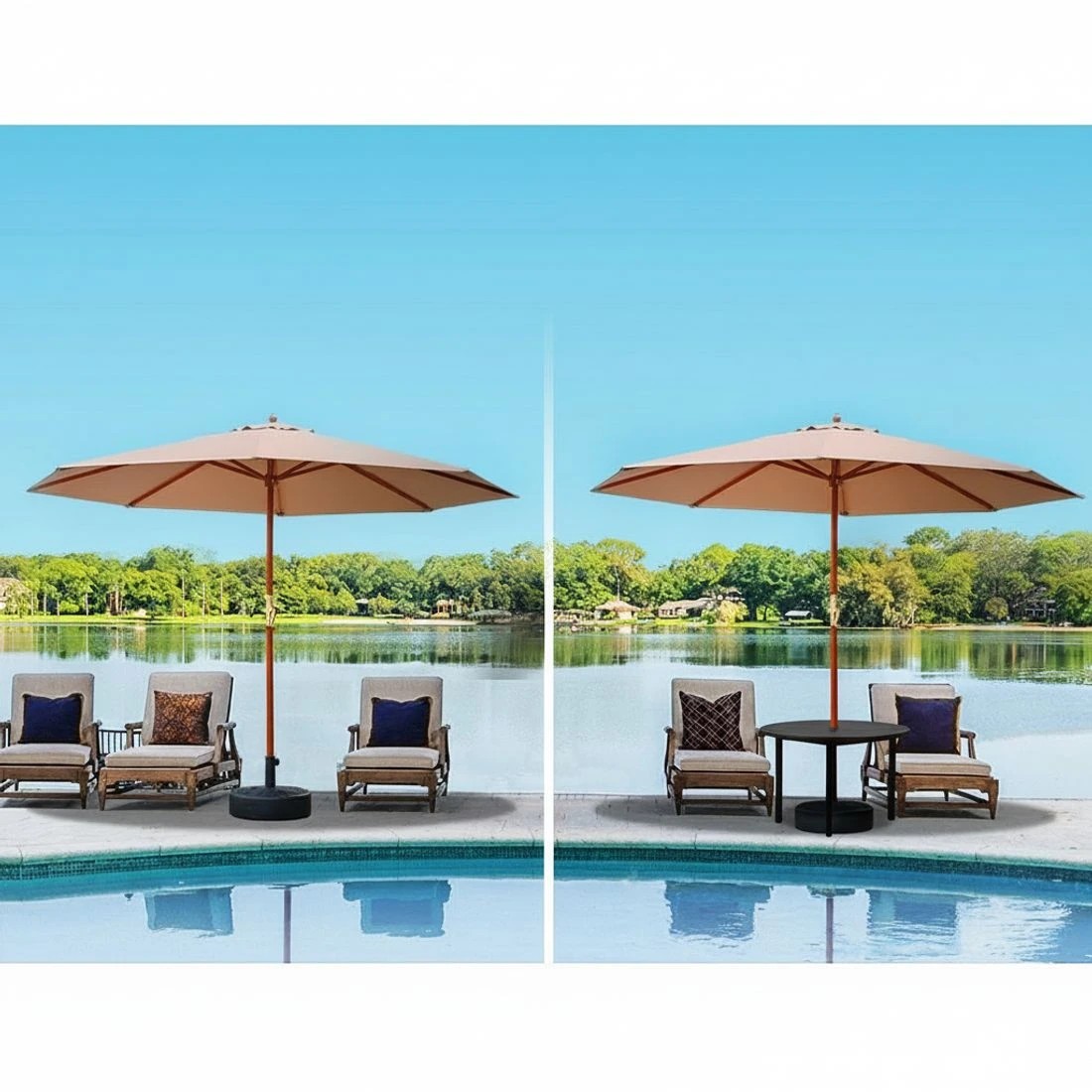 6 Instahut 3m Outdoor Umbrella w/Base Pole Umbrellas Garden Sun Stand Deck - Beige, 6 of 6