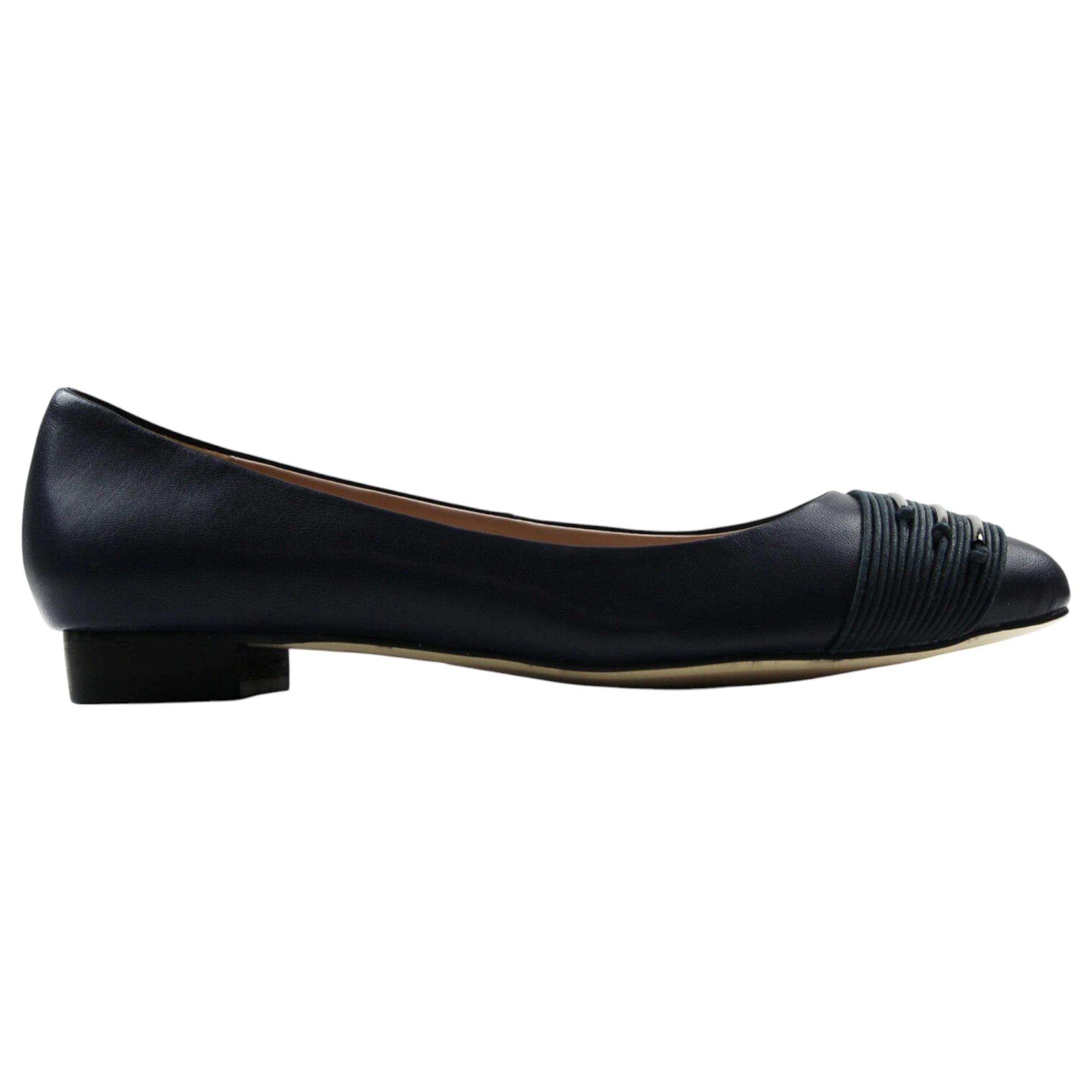 2 Zasel Lucy Ladies Womens Leather Flat Pointy Flats Work Dress Casual Shoes NAVY, 2 of 3