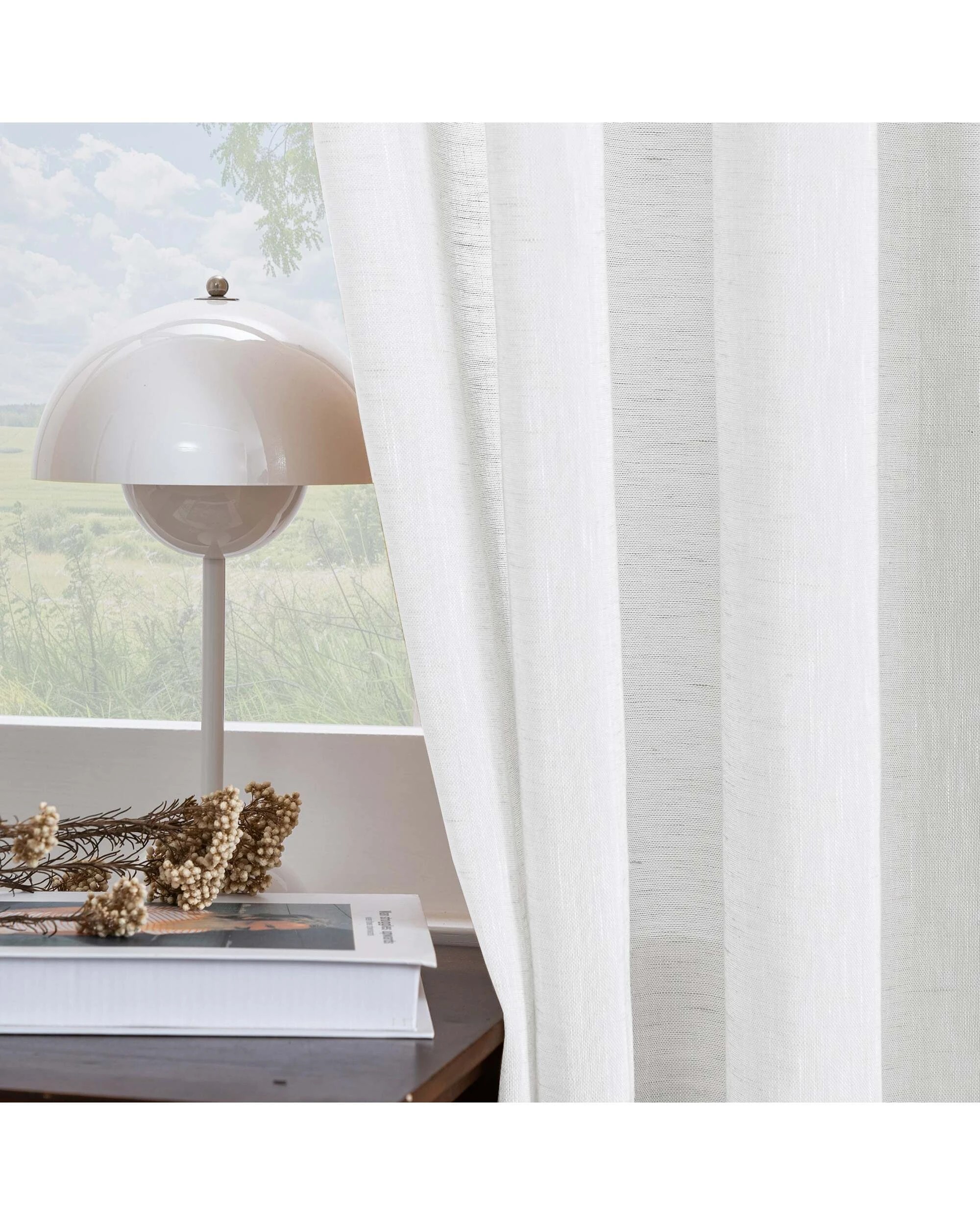 2 Smarcute Faux Linen Semi-sheer Grommet Curtain - 2X 132x213cm - White, 2 of 5