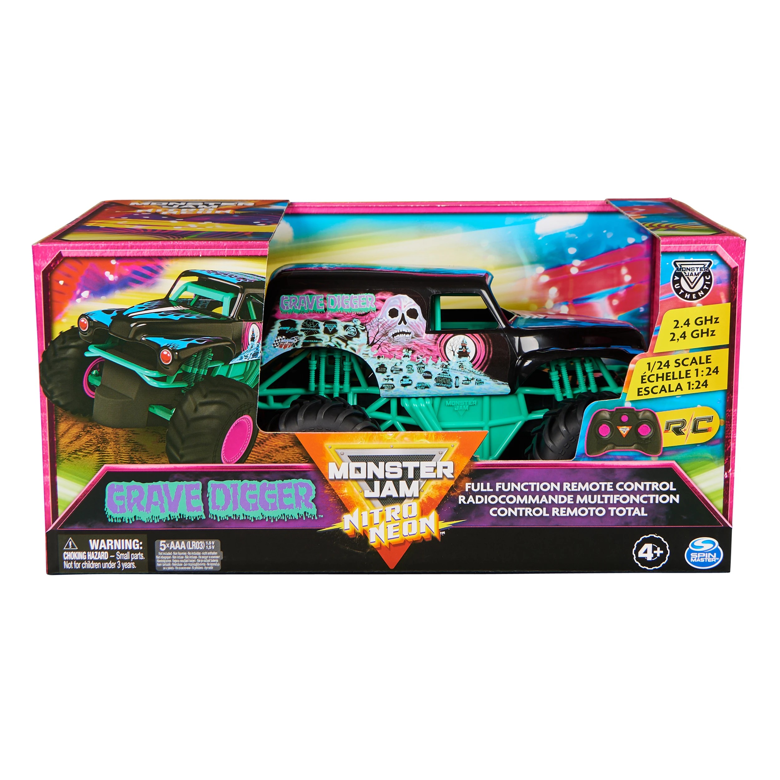 1 Monster Jam Nitro Neon Grave Digger Remote Control Truck, 1 of 10