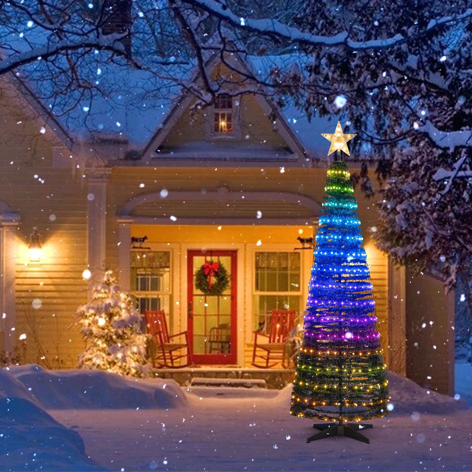 2 Costway 1.9M Pop-up Pre-lit Christmas Tree Artificial Xmas Tree w/12 Modes Light, 2 of 4