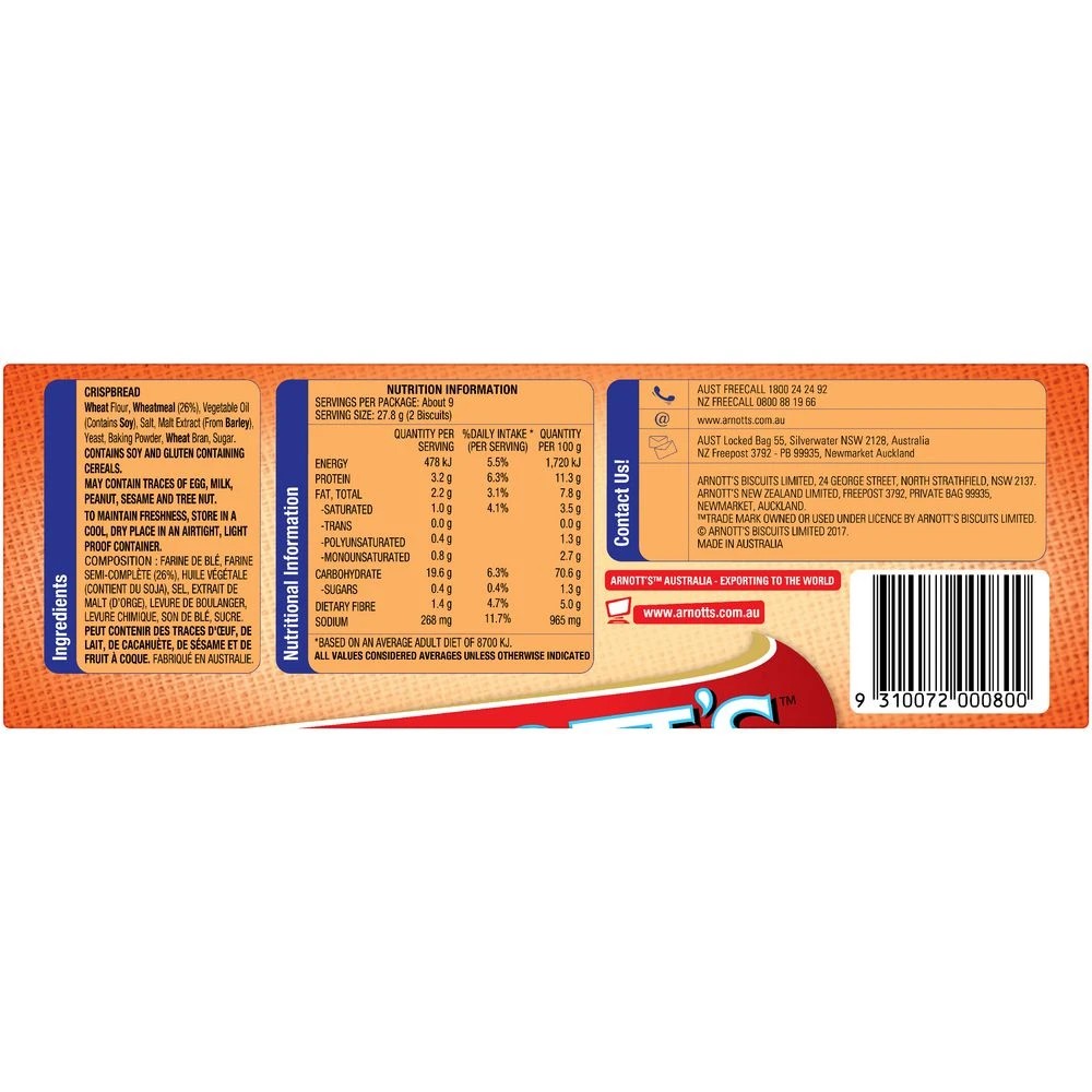 3 Arnott's Salada Wholemeal Crackers 250g, 3 of 4