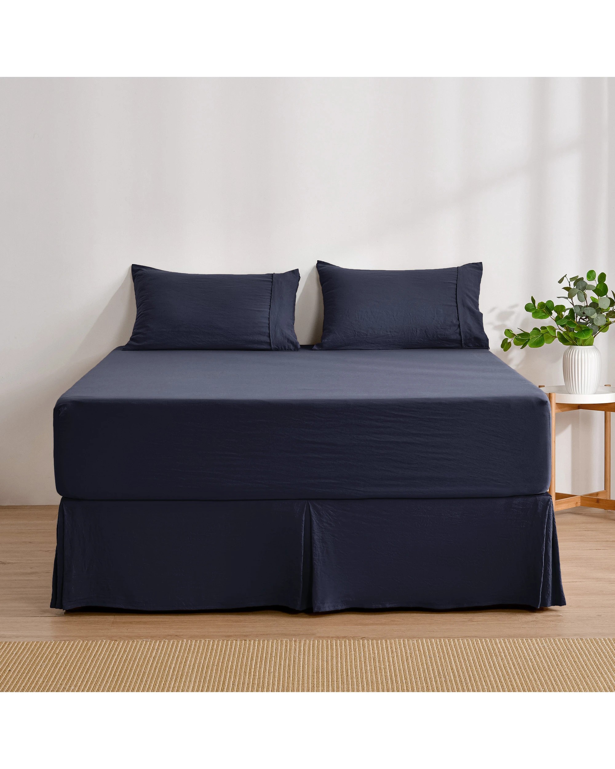 2 Dreamaker Superfine Washed Microfibre Pleated Valance - Queen Bed - Navy, 2 of 9