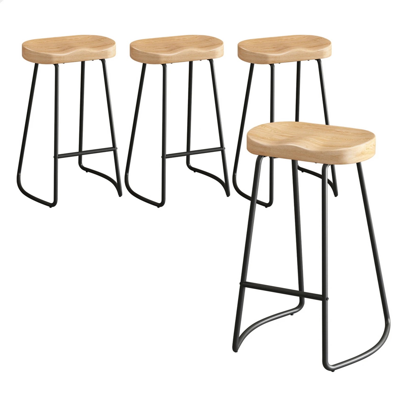 1 Alfordson 4x Bar Stools 75cm Tractor Kitchen Wooden Vintage Chair - Natural, 1 of 10