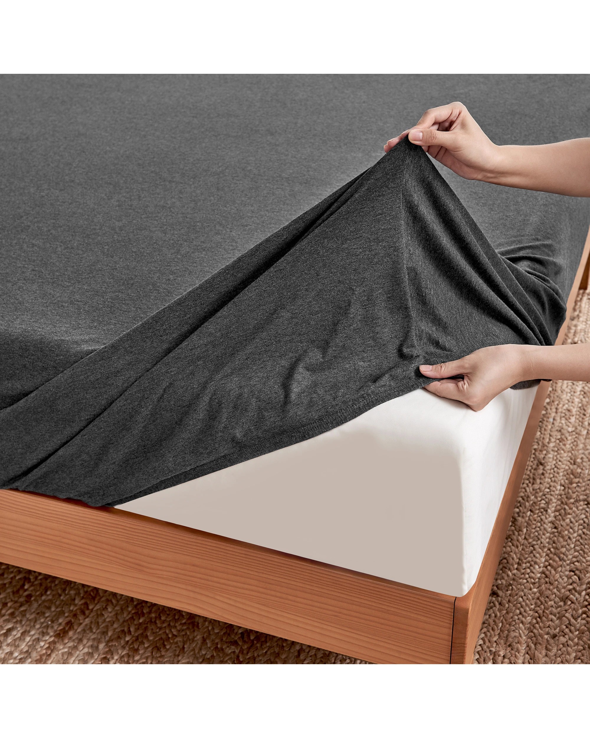 4 Dreamaker Jersey Luxe 100% Cotton Combo Fitted Sheet Set - King Single Bed - Charcoal, 4 of 6