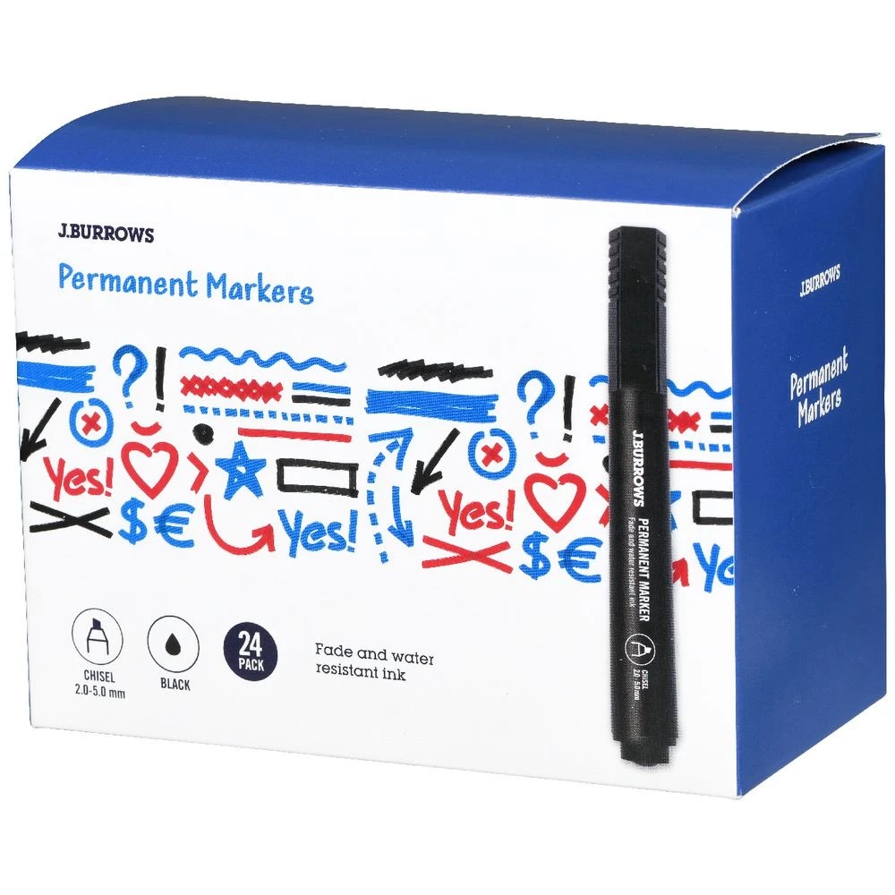 3 J.Burrows Permanent Markers Chisel Black 24 Pack, 3 of 3