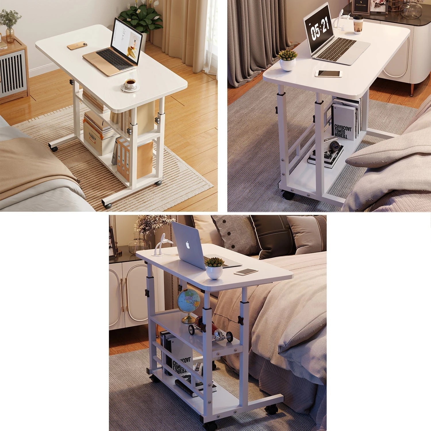 5 Foret Mobile Computer Study Bedside Desk Storage Stand Adjustable Portable 3 Shelf Black, 5 of 10