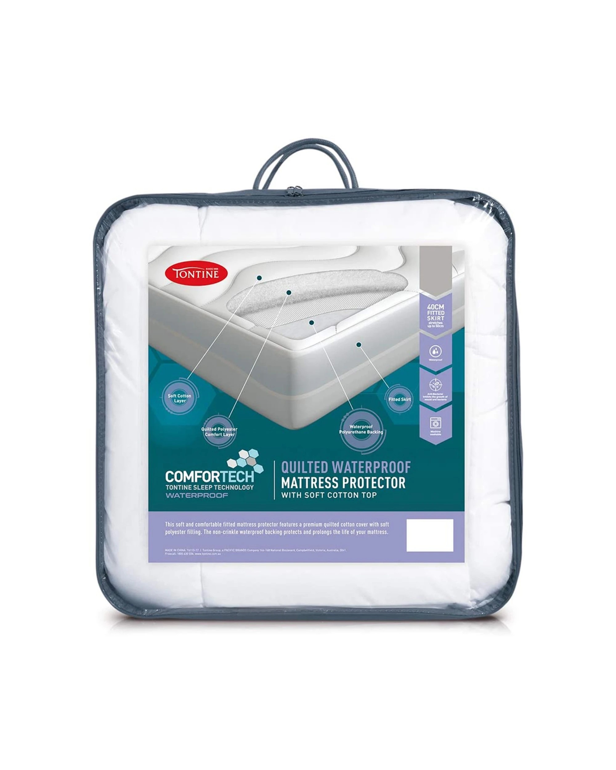 1 Tontine Comfortech Quilted Waterproof Mattress Protector Double Bed 138x188cm
 - White, 1 of 3