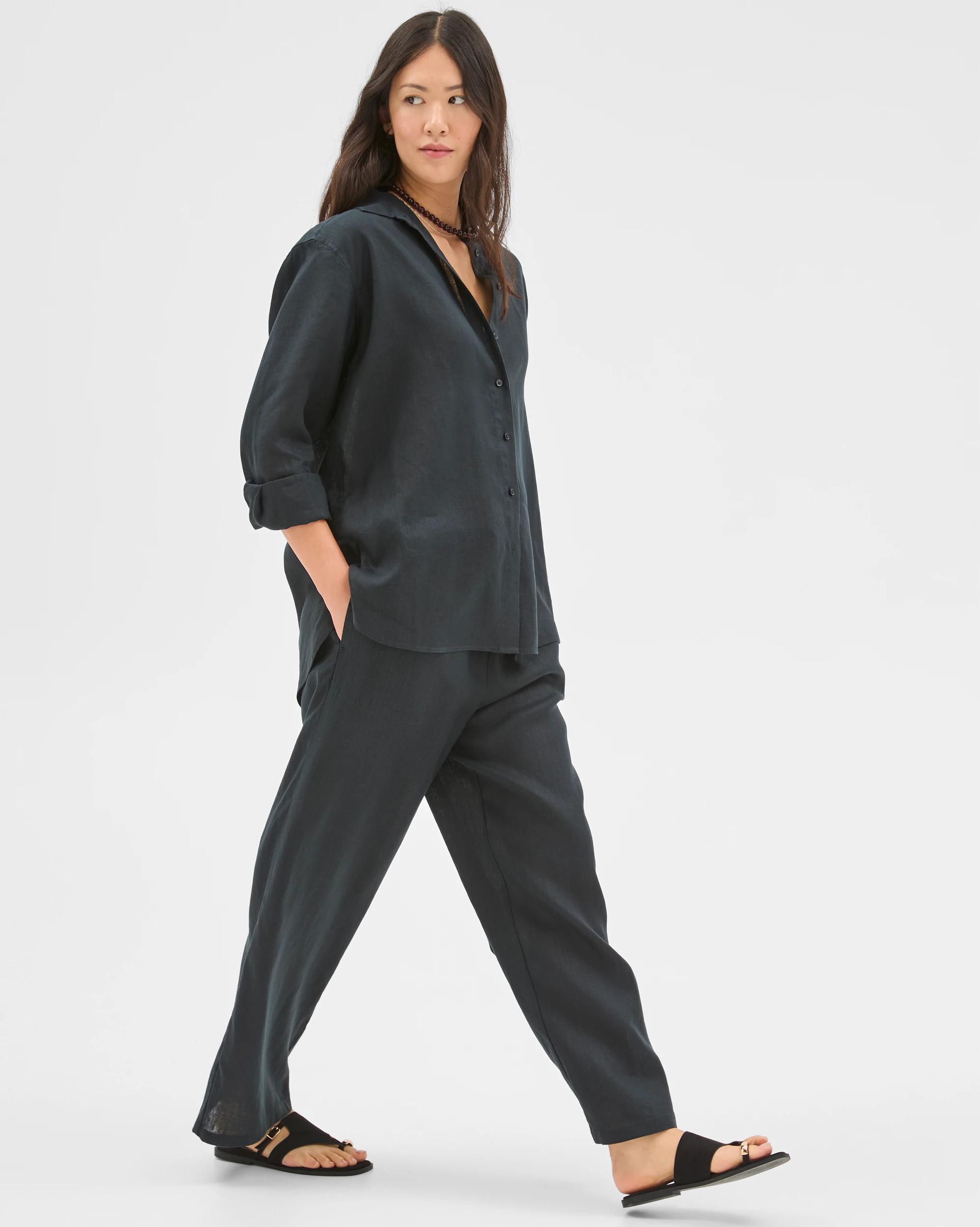 2 Target Woman European Linen Wide Leg Pants BLACK, 2 of 6