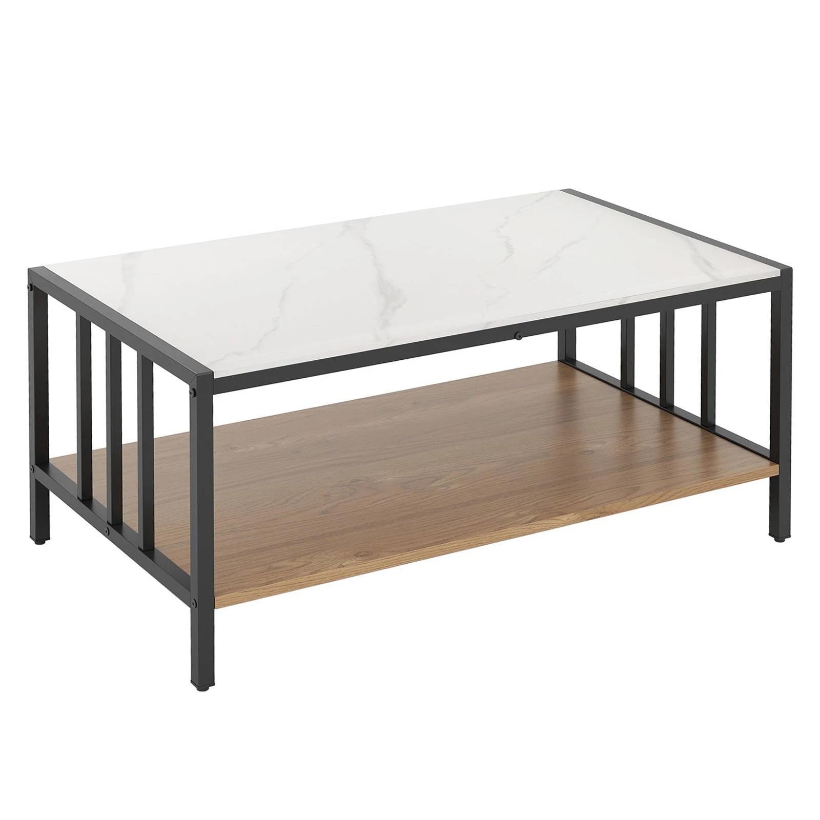 1 Costway 2-Tier Coffee Table Rectangular Center Table Faux Marble Accent Table, 1 of 4
