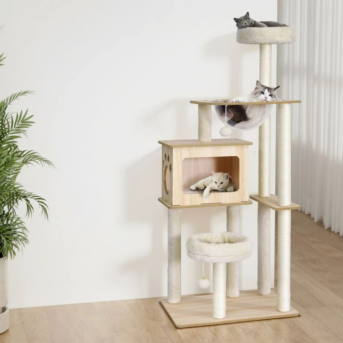 3 i.Pet Cat Tree Tower Scratching Post Scratcher 142cm Wood Bed Condo House - Multi, 3 of 6