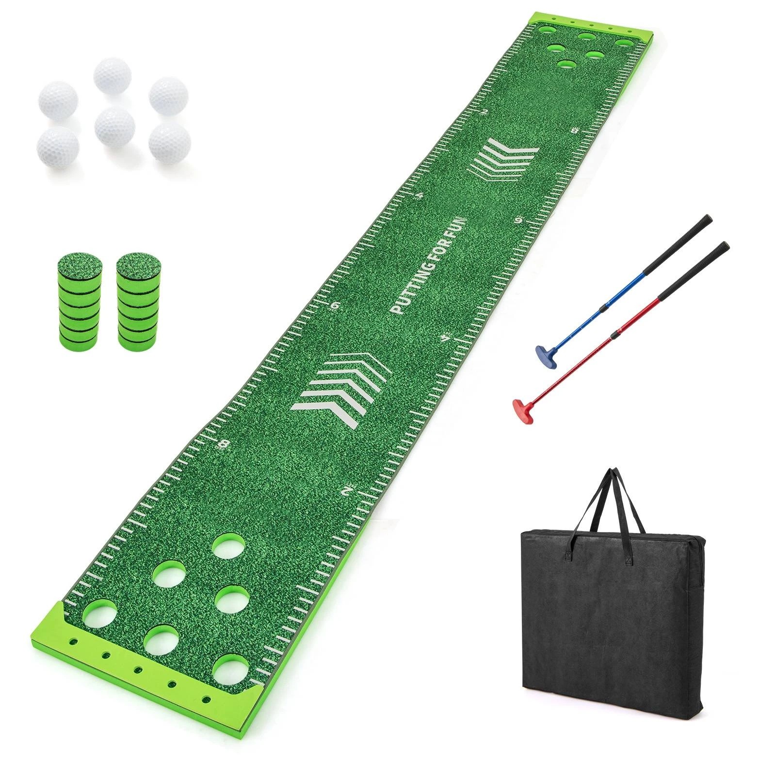 1 Costway Golf Putting Green 332x50cm Golf Practice Mat w/2 Adjustable Putters Indoor Outdoor Training, 1 of 1