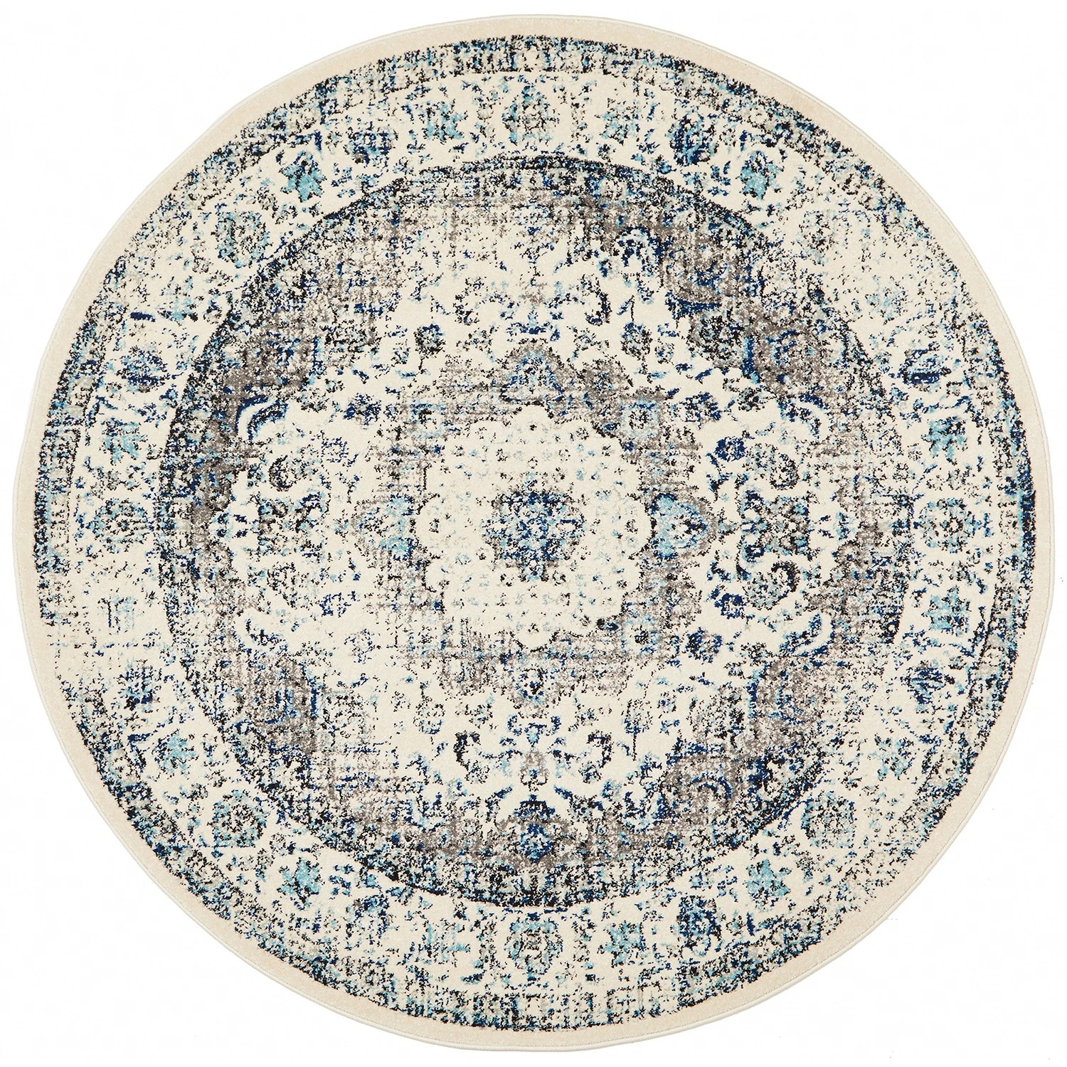 1 Common Ground Rugs Encore 251 150x150cm Round - Small Pet Friendly Rug - White, 1 of 7