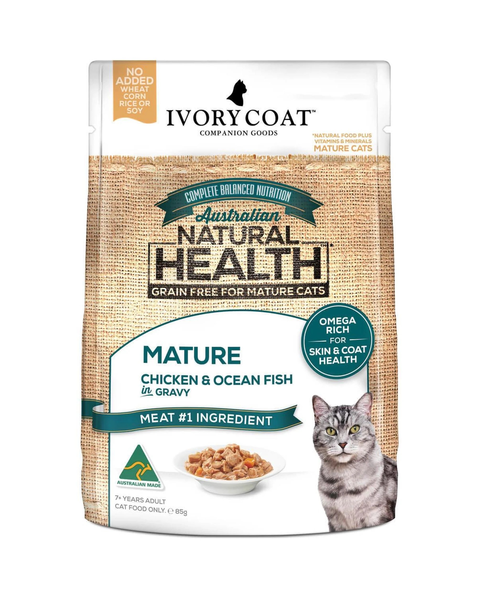 1 Ivory Coat Mature Wet Cat Food Chicken & Ocean Fish in Gravy 12 x 85g, 1 of 1