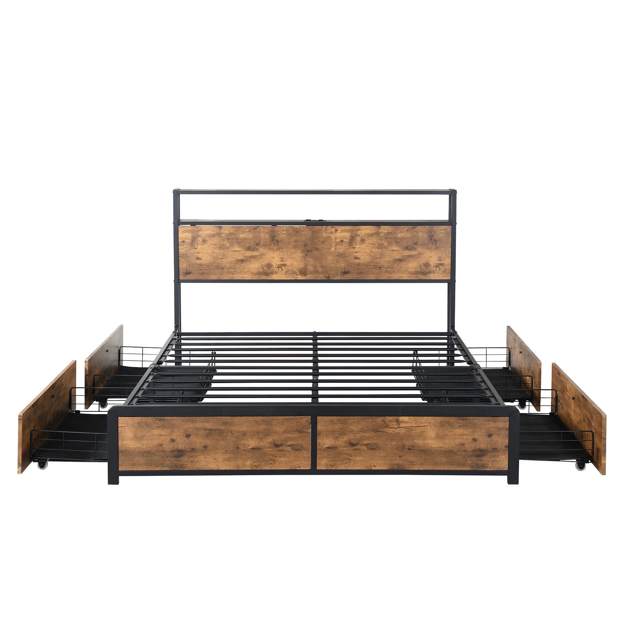 2 Levede Double Size Industrial Bed Frame with Drawers Light and Charging Station in Dark Grey, 2 of 6
