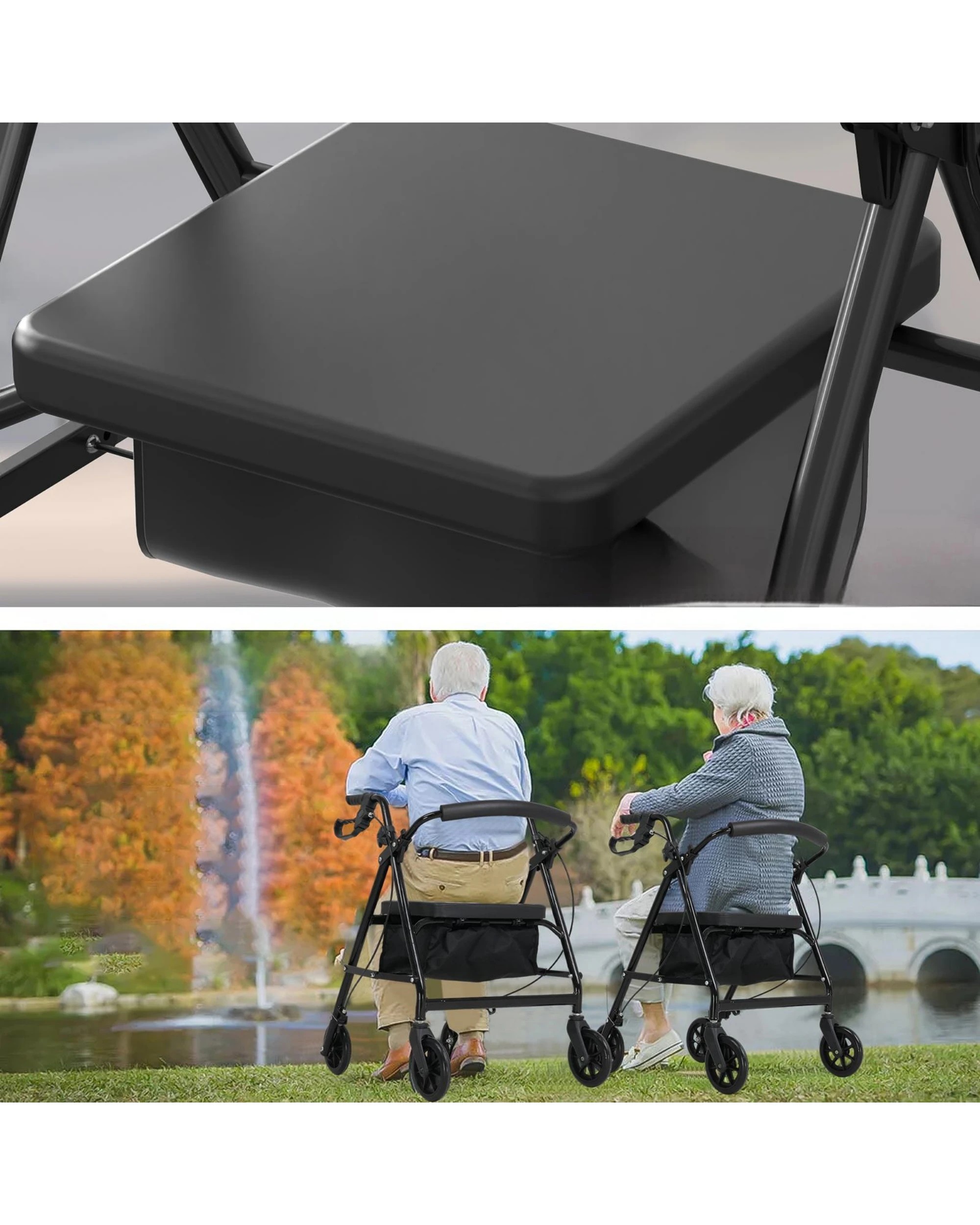 2 Advwin Lightweight Rollator Walker 4-Wheel Folding Mobility Aid -Black, 2 of 8