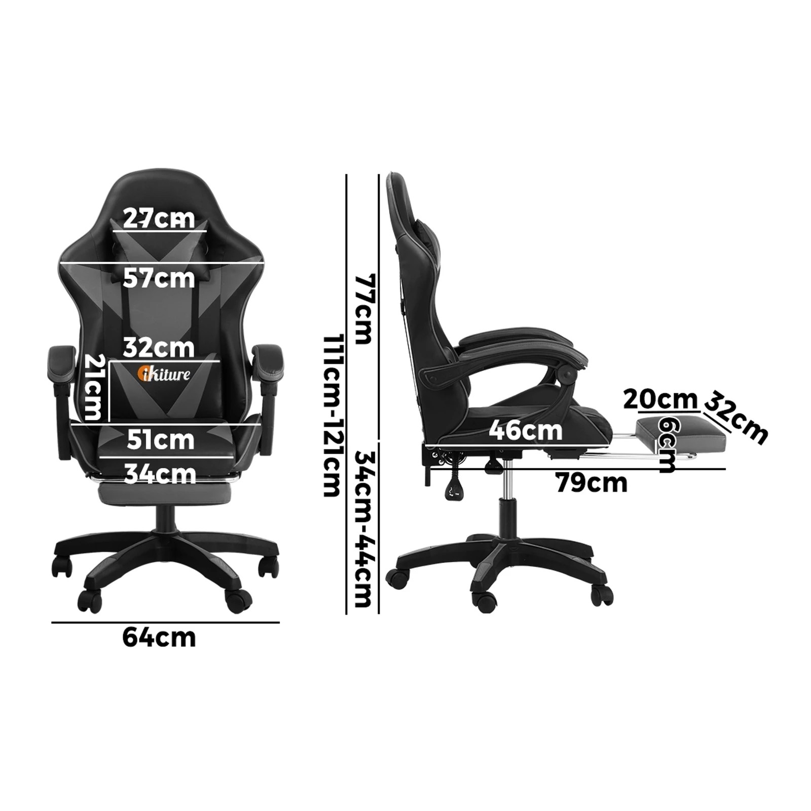 2 Oikiture Gaming Chair Massage Racing Recliner Office PU Leather with Footrest - Multi, 2 of 6