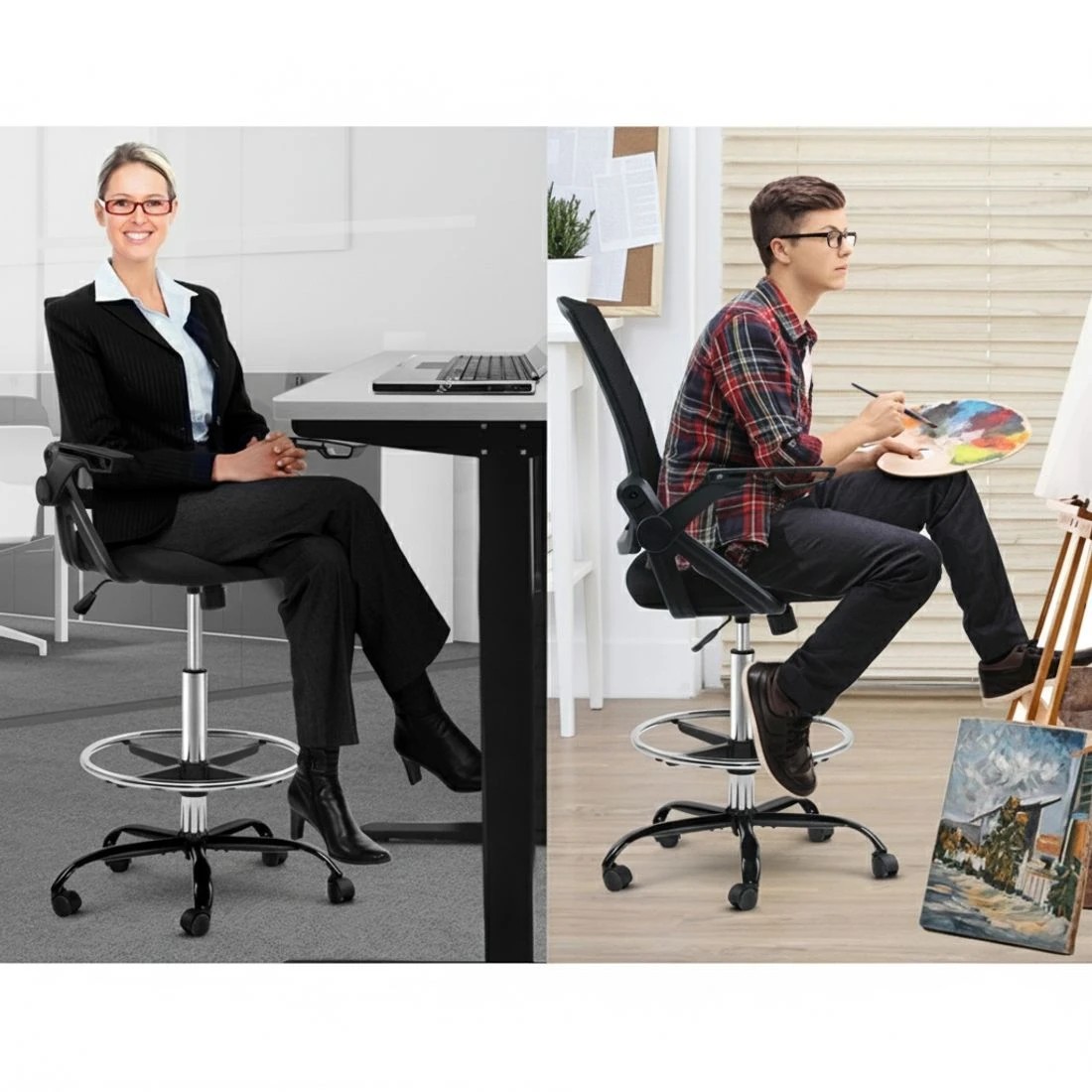 6 Artiss Office Chair Drafting Stool Mesh Chairs - Black, 6 of 6