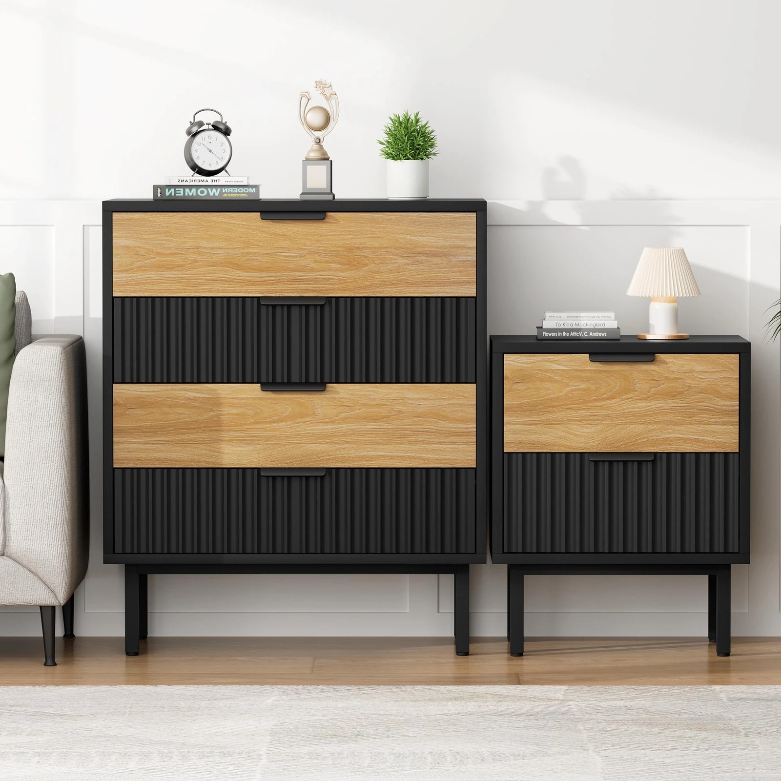 3 Alfordson 4 Chest of Drawers Bedside Table Storage Cabinet Set Dresser - Black, 3 of 10