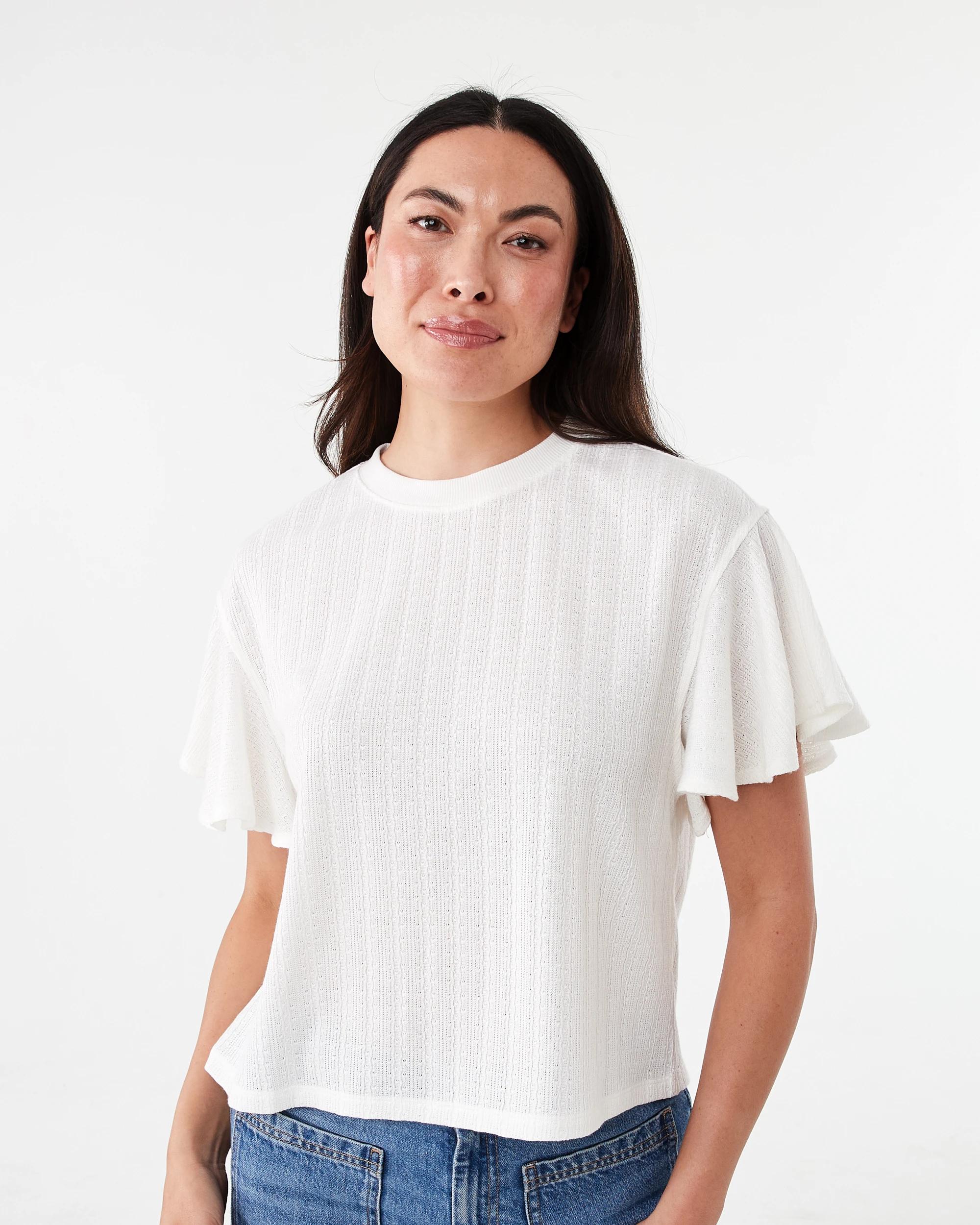 1 Short Sleeve Flutter Top Cld White, 1 of 7