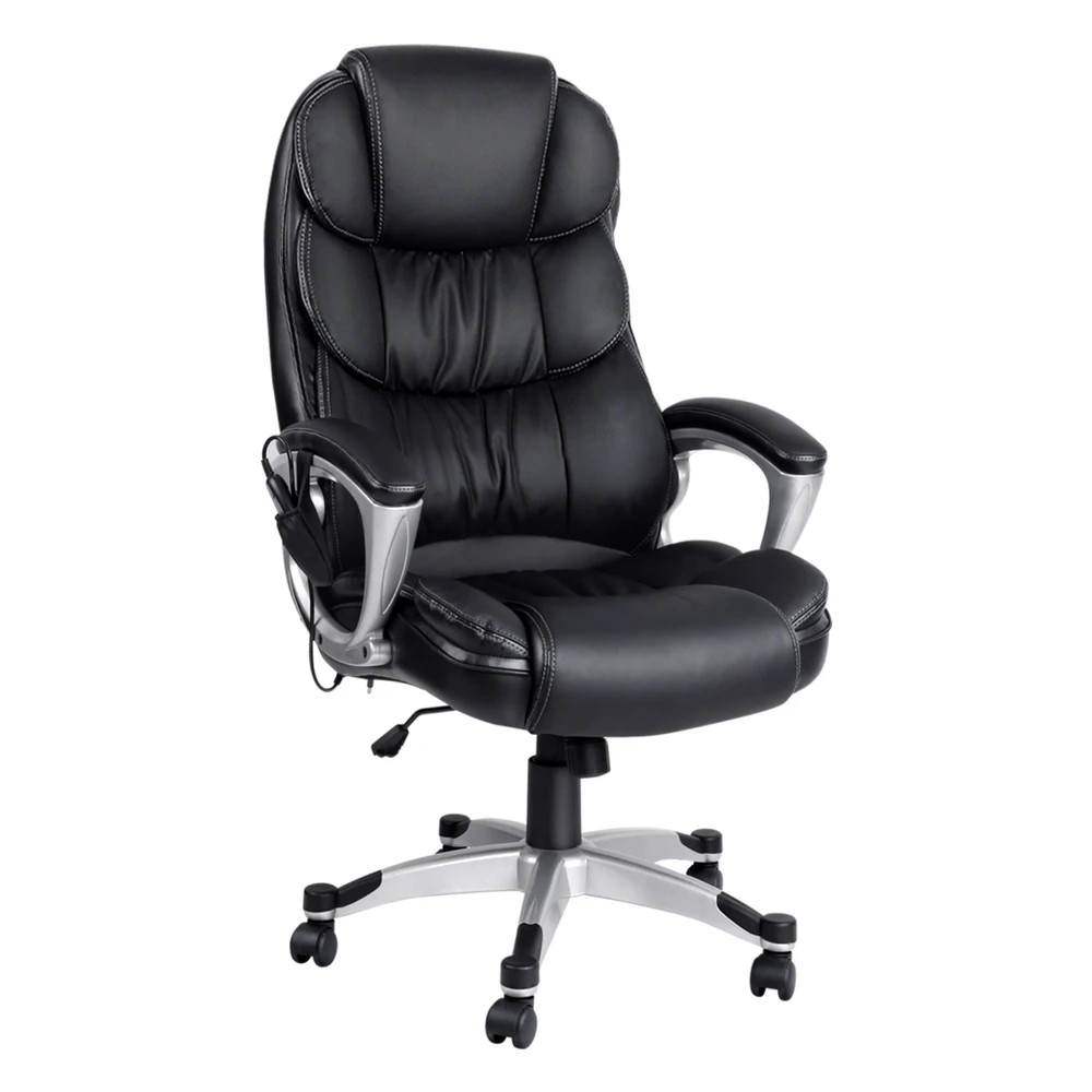 1 Artiss 8 Point Massage Office Chair Heated Seat PU - Black, 1 of 6