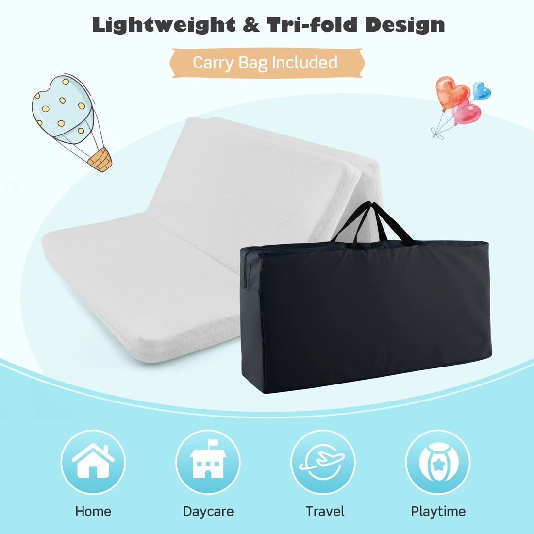 6 Costway Foldable Baby Mattress Foam Portacot w/Bag, 6 of 6