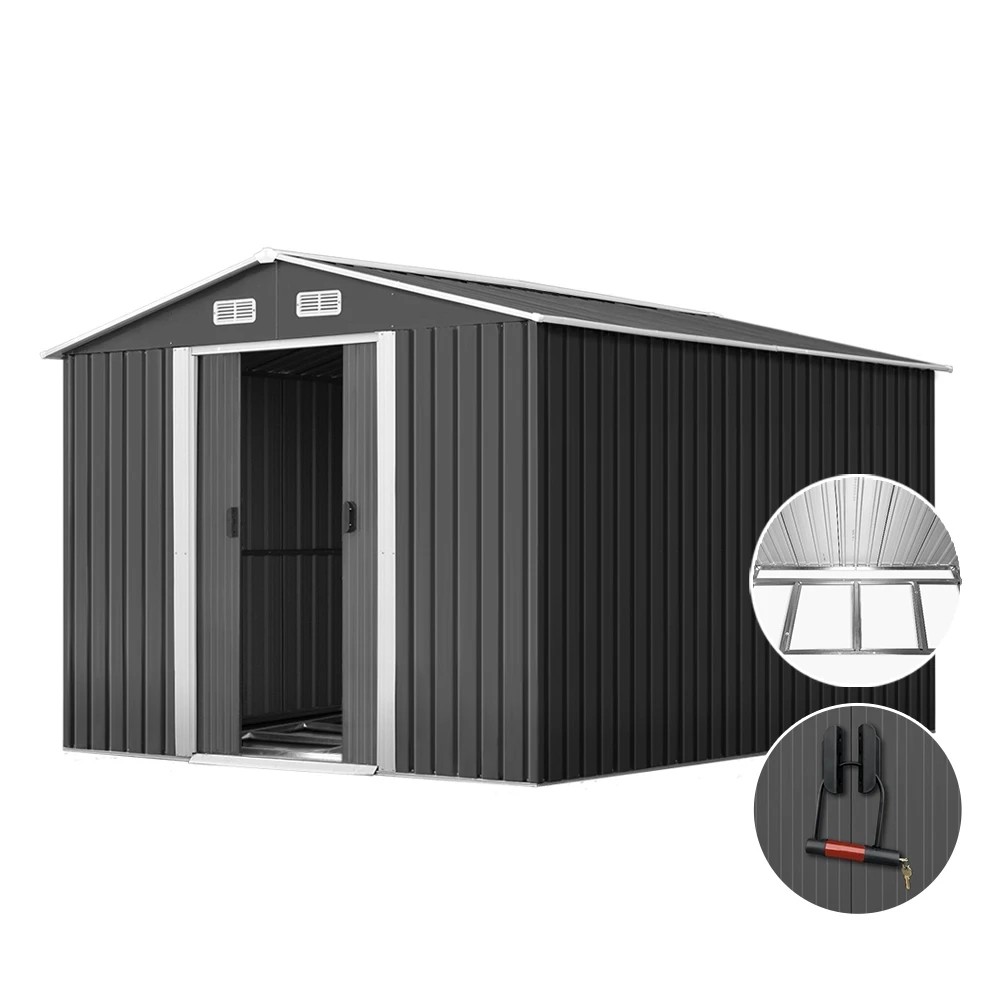 1 Giantz Garden Shed 2.6x3.9M w/Metal Base Sheds Outdoor Storage Workshop Tool Shelter - Grey, 1 of 1
