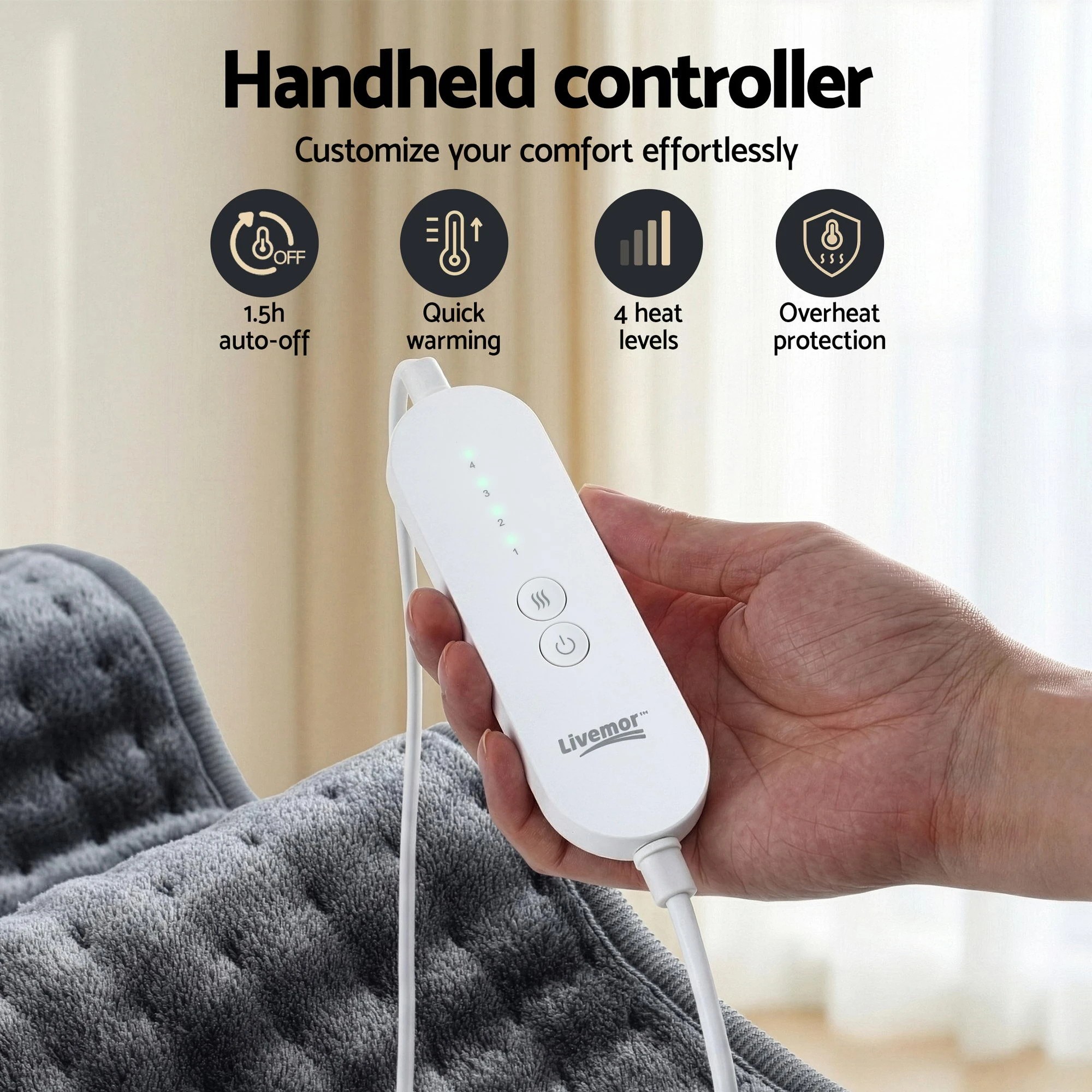 5 Livemor Electric Heating Pad Heat Mat 60x39cm - Grey, 5 of 6