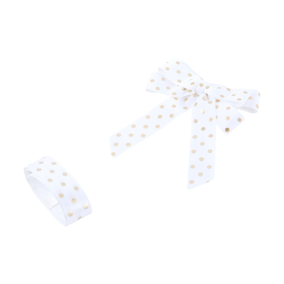 3 2 Piece Fabric Bow and Ribbon Set - Gold Dot, 3 of 4