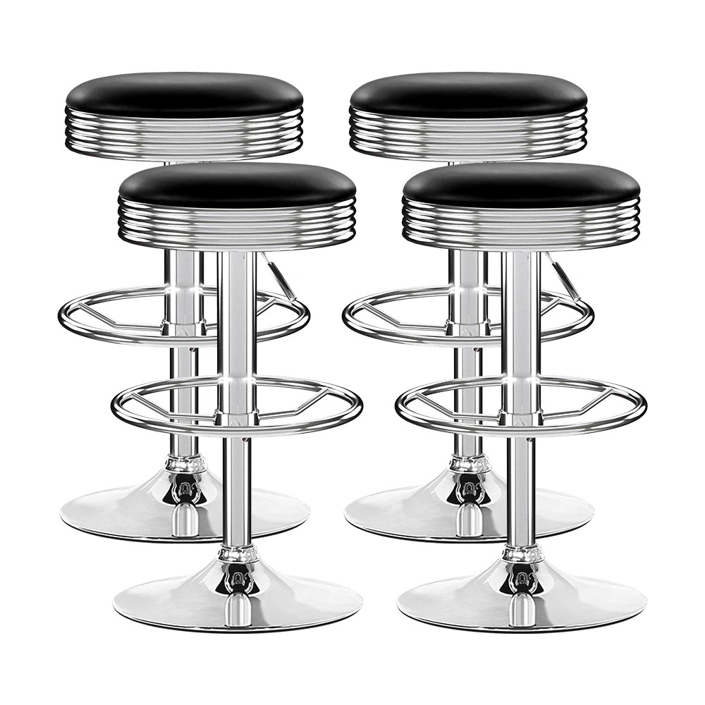 1 Artiss 4x Bar Stools Leather Padded Gas Lift - Black, 1 of 5