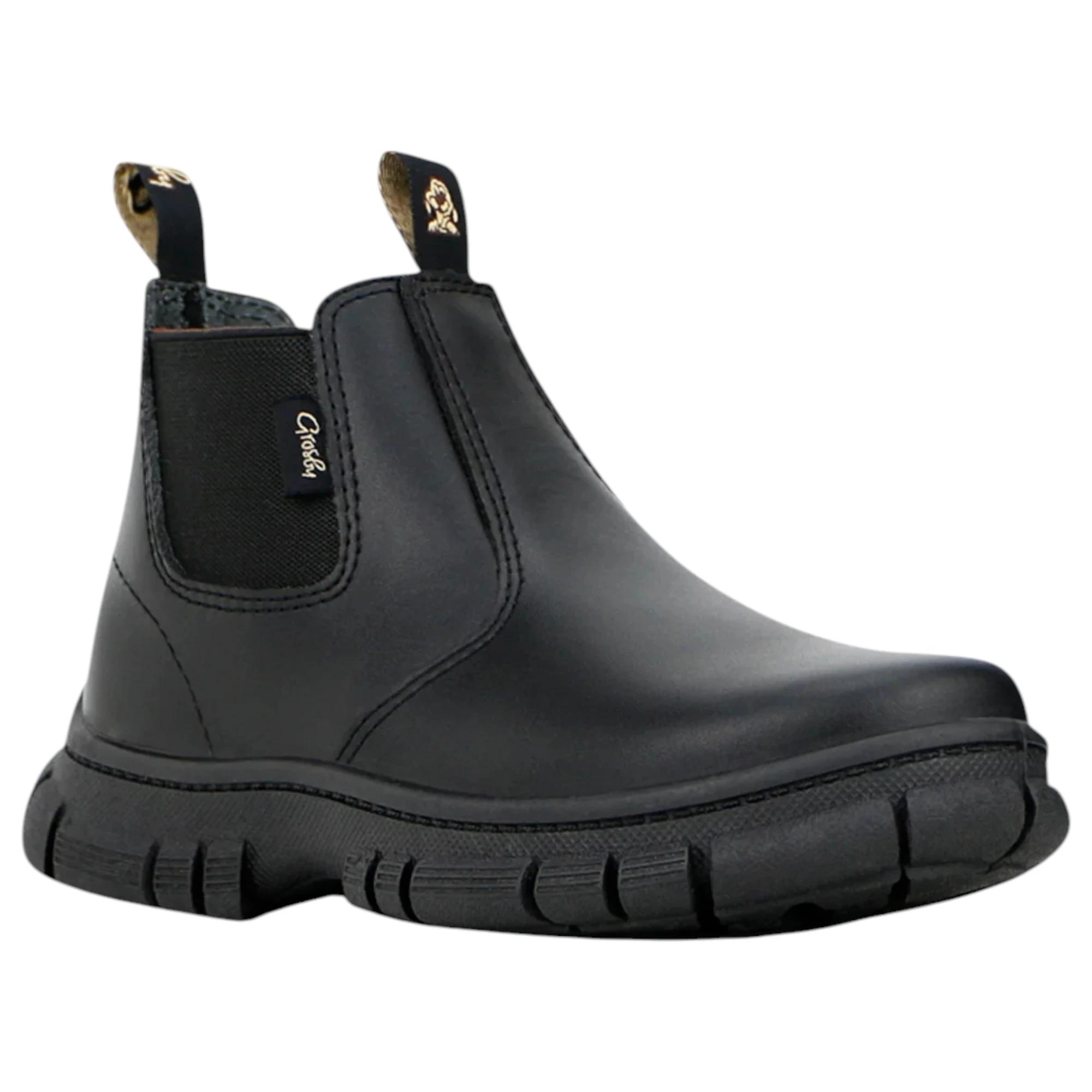 2 Grosby New Ranch Junior Boys Boots Black School Leather Slip On Shoes BLACK, 2 of 4