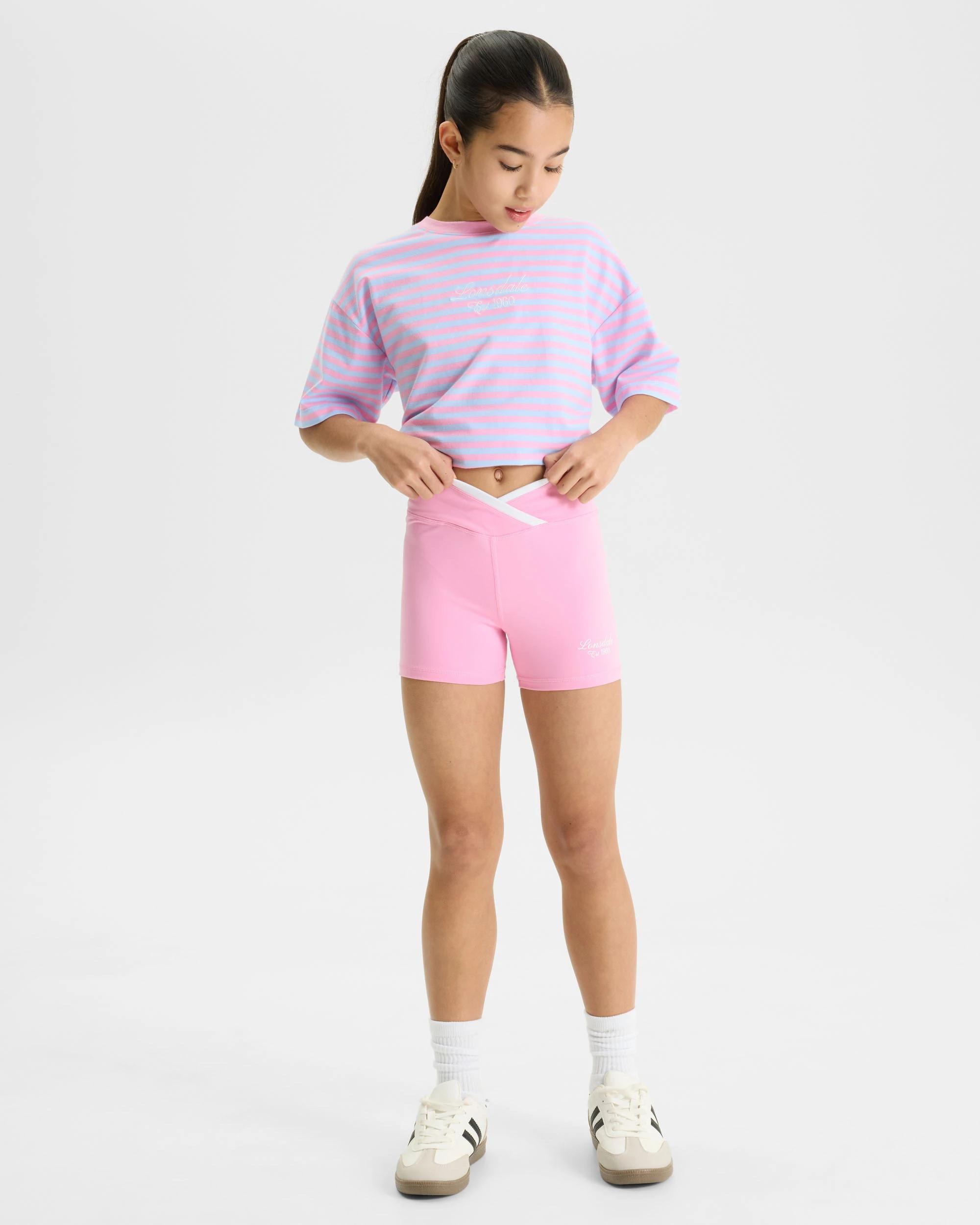 3 Lonsdale London Cross Over Waist Bike Shorts PINK, 3 of 6