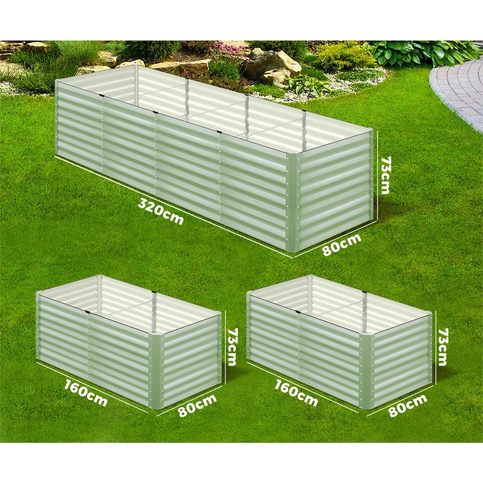 4 Livsip Garden Bed 320x80x73CM Raised Container Vegetable Planter Box - Green, 4 of 8