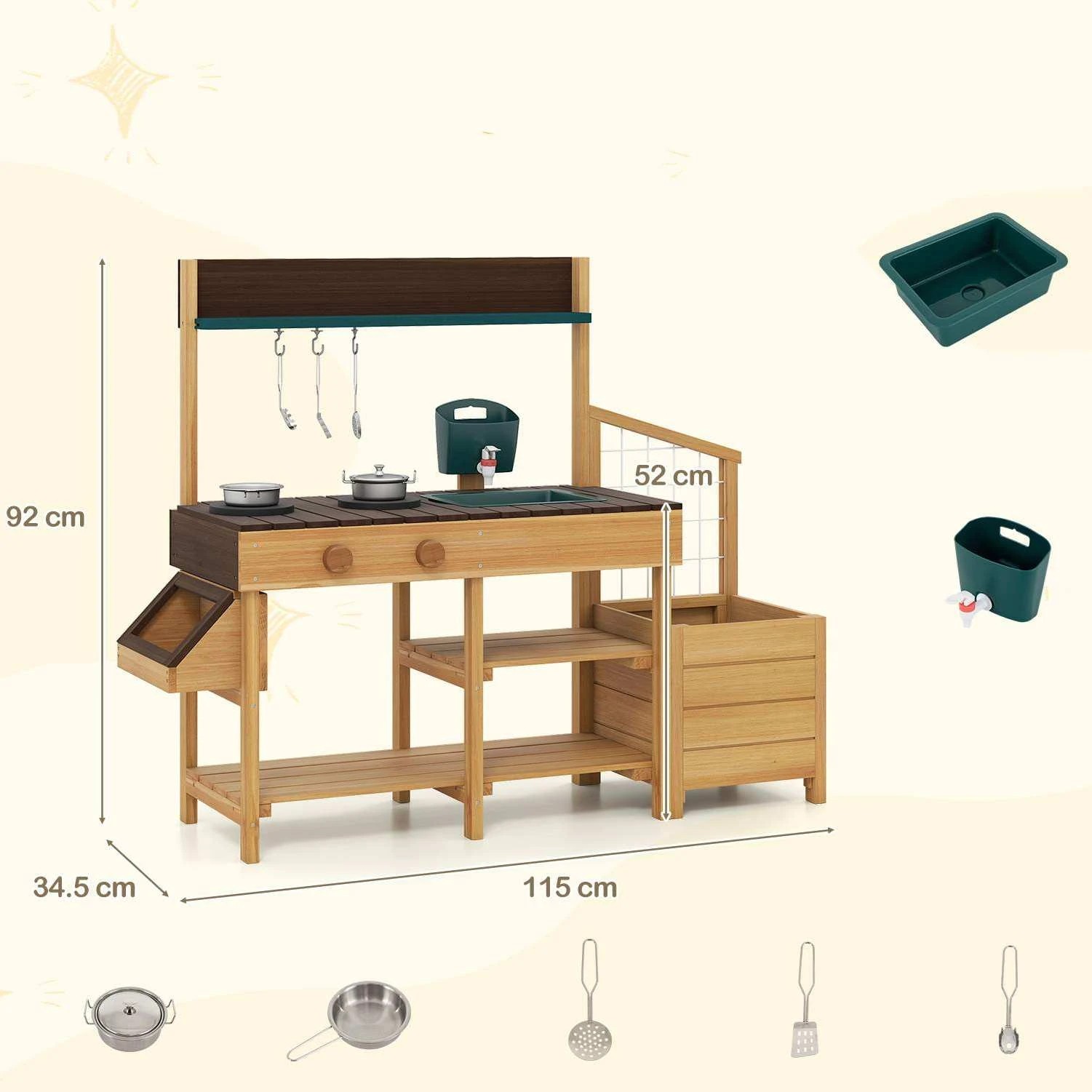2 Costway Wood Mud Kitchen Playset w/Planter Box Trellis Sink & Stoves, 2 of 3