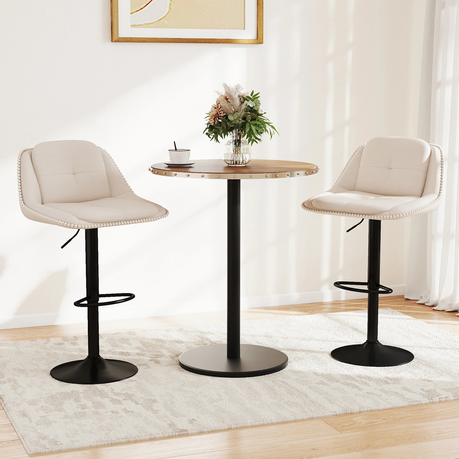 3 Costway Swivel Bar Stools Set 2x Adjustable Counter Bar Chairs Upholstered Barstools, 3 of 4