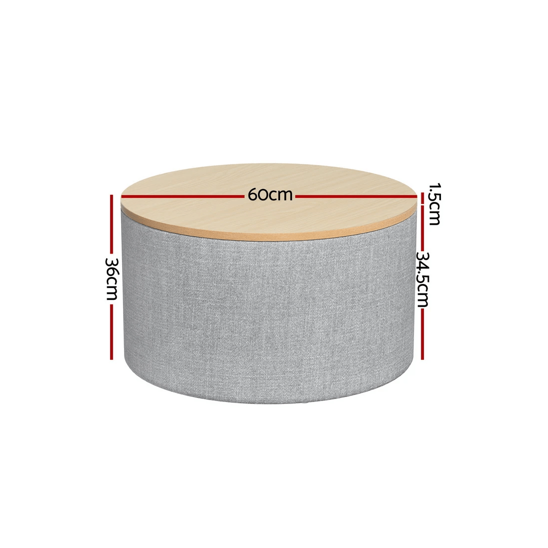 2 Artiss Storage Ottoman Blanket Box 60cm Linen Round - Multi, 2 of 6