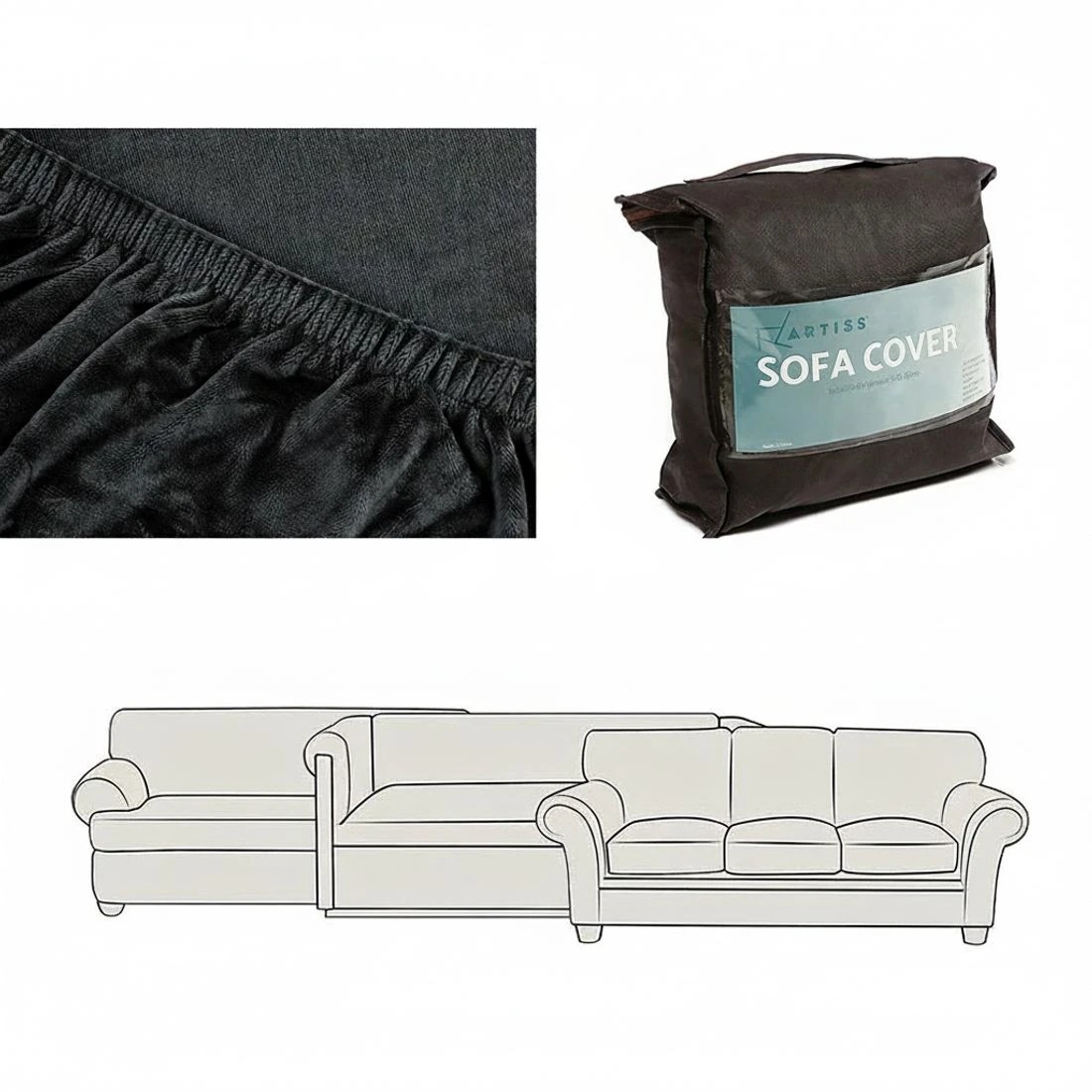 4 Artiss Sofa Cover Couch Covers 4 Seater Velvet - Black, 4 of 5