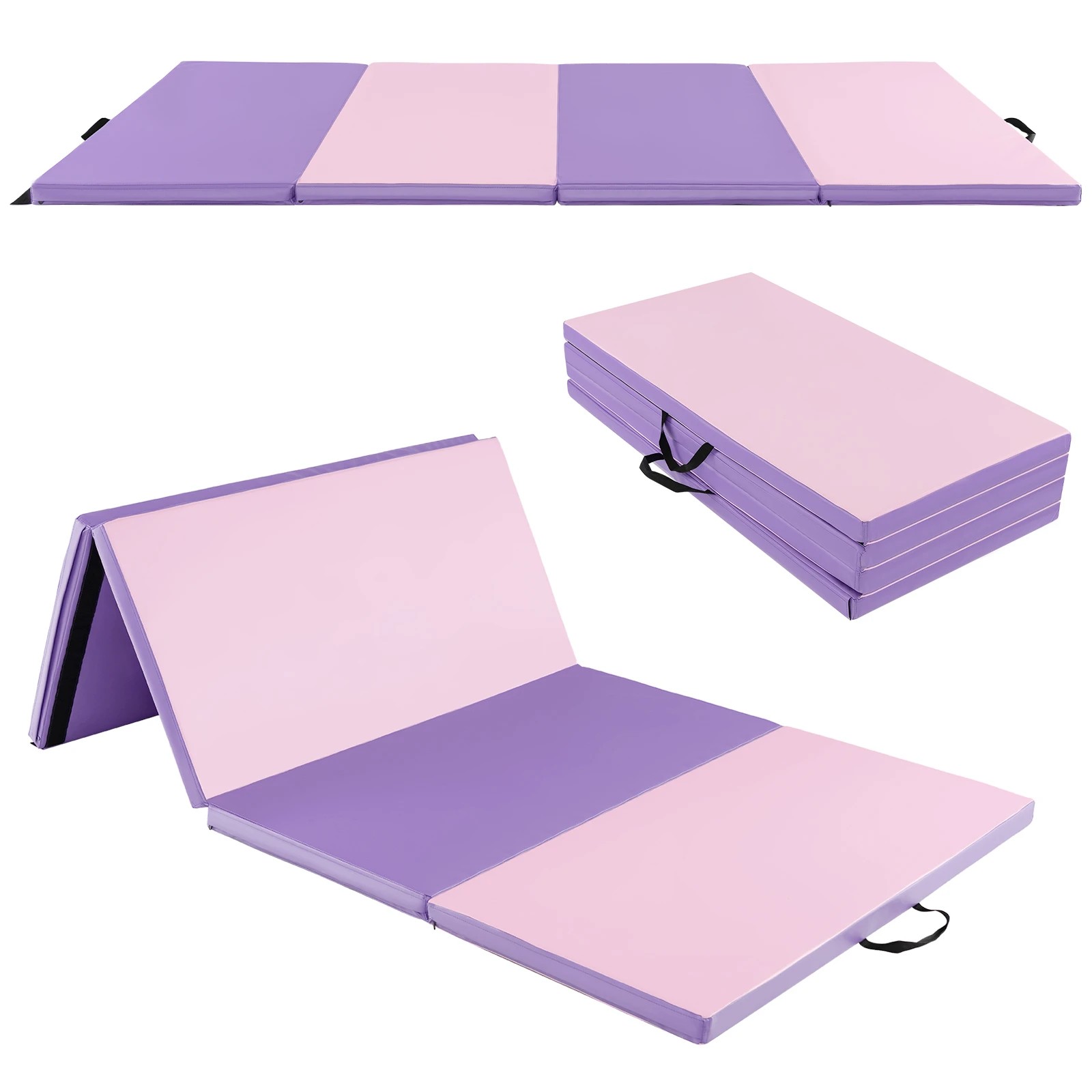 1 Costway 4-Folding Exercise Mat Gymnastics Mat Yoga Tumbling Mat w/Carry Strap - Pink, 1 of 2
