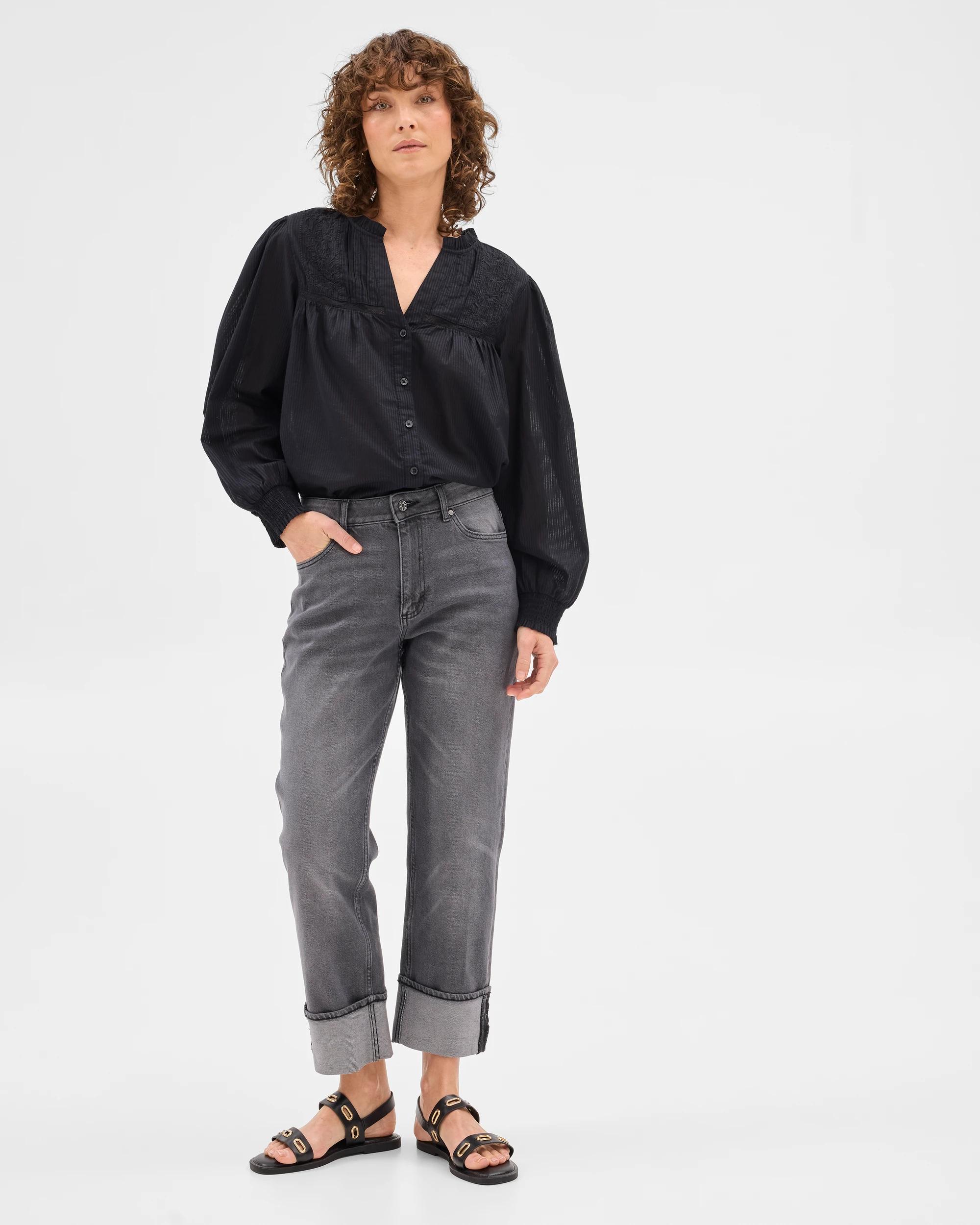 2 Target Long Sleeve Broderie Blouse BLACK STRIPE, 2 of 6